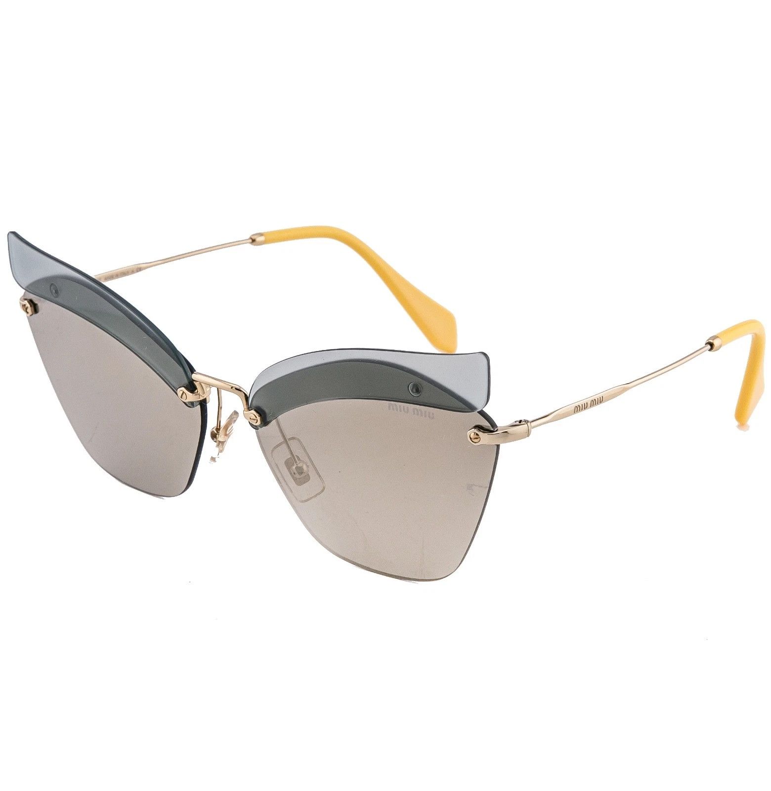 Miu Miu MIU MIU 56T MU56TS Green Yellow Gold Mirrored Sunglasses Size ONE SIZE - 4 Thumbnail
