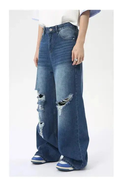Japanese Brand × Jean Blue Distressed Stack Denim Jeans Size US 32 / EU 48 - 2 Thumbnail