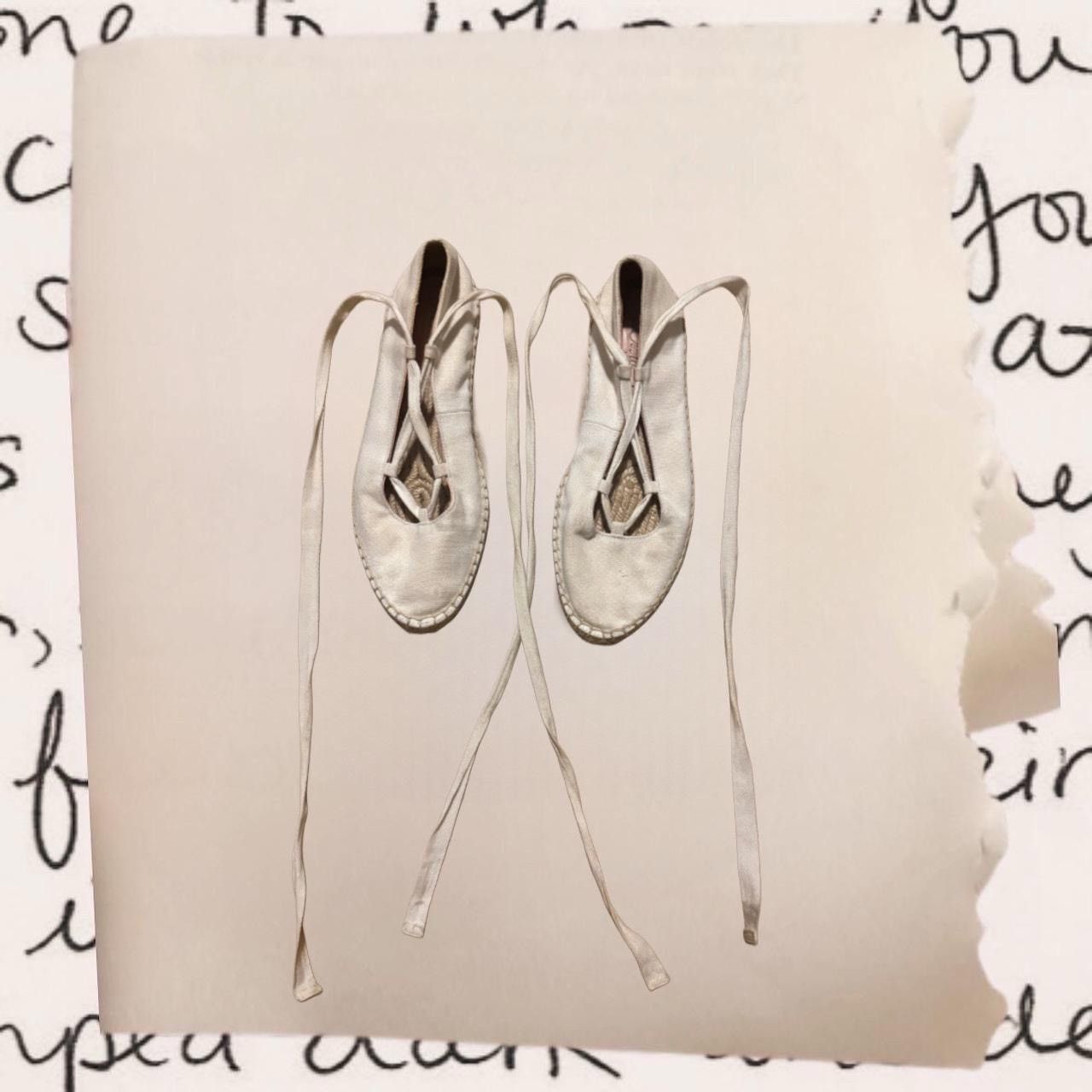 J.Crew j crew white canvas ballerina tie up flats Size US 8.5 / IT 38.5 - 1 Thumbnail