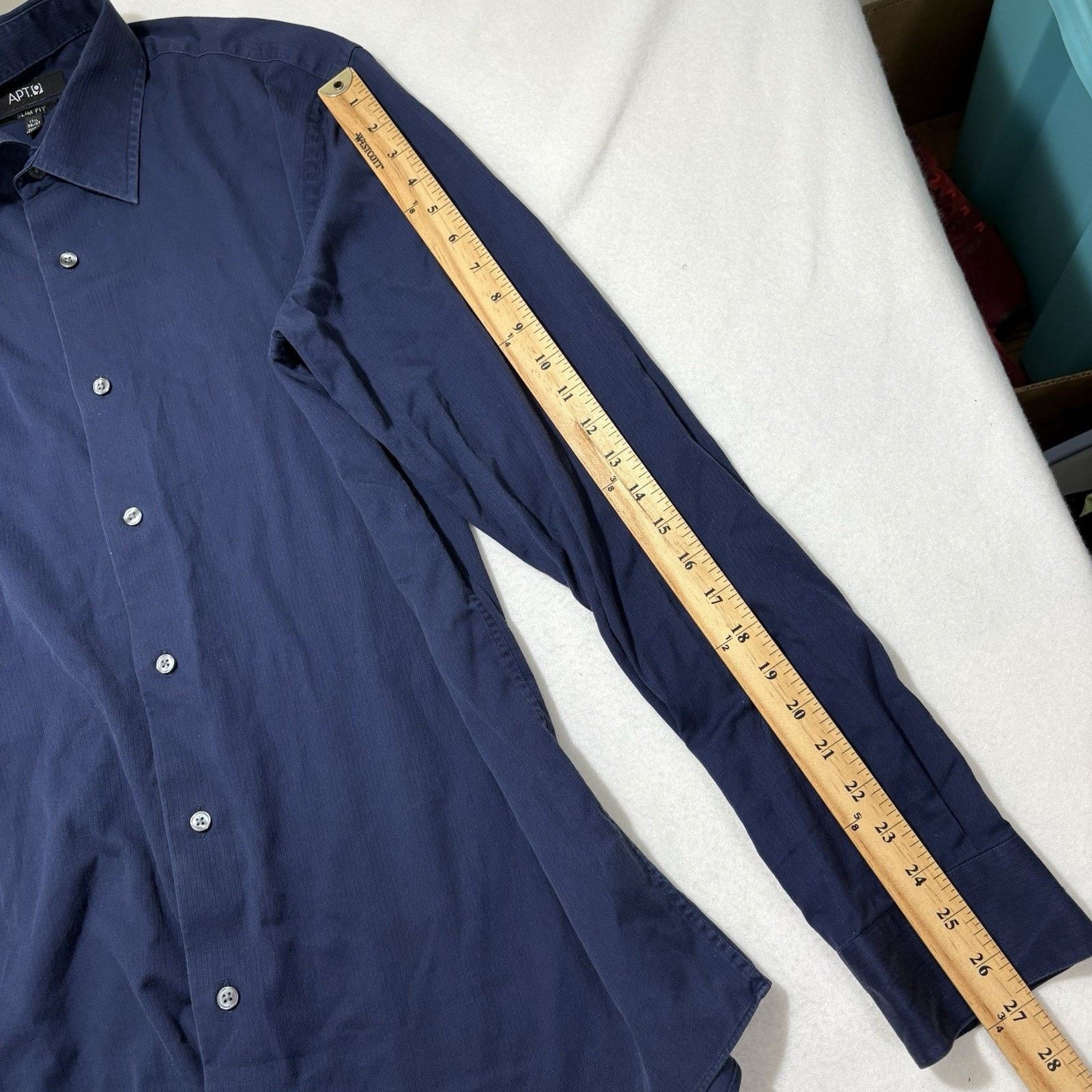Apt. 9 Apt 9 17.5 36/37 Slim Fit Button Down Dress Shirt Navy Blue Size US XL / EU 56 / 4 - 10 Thumbnail
