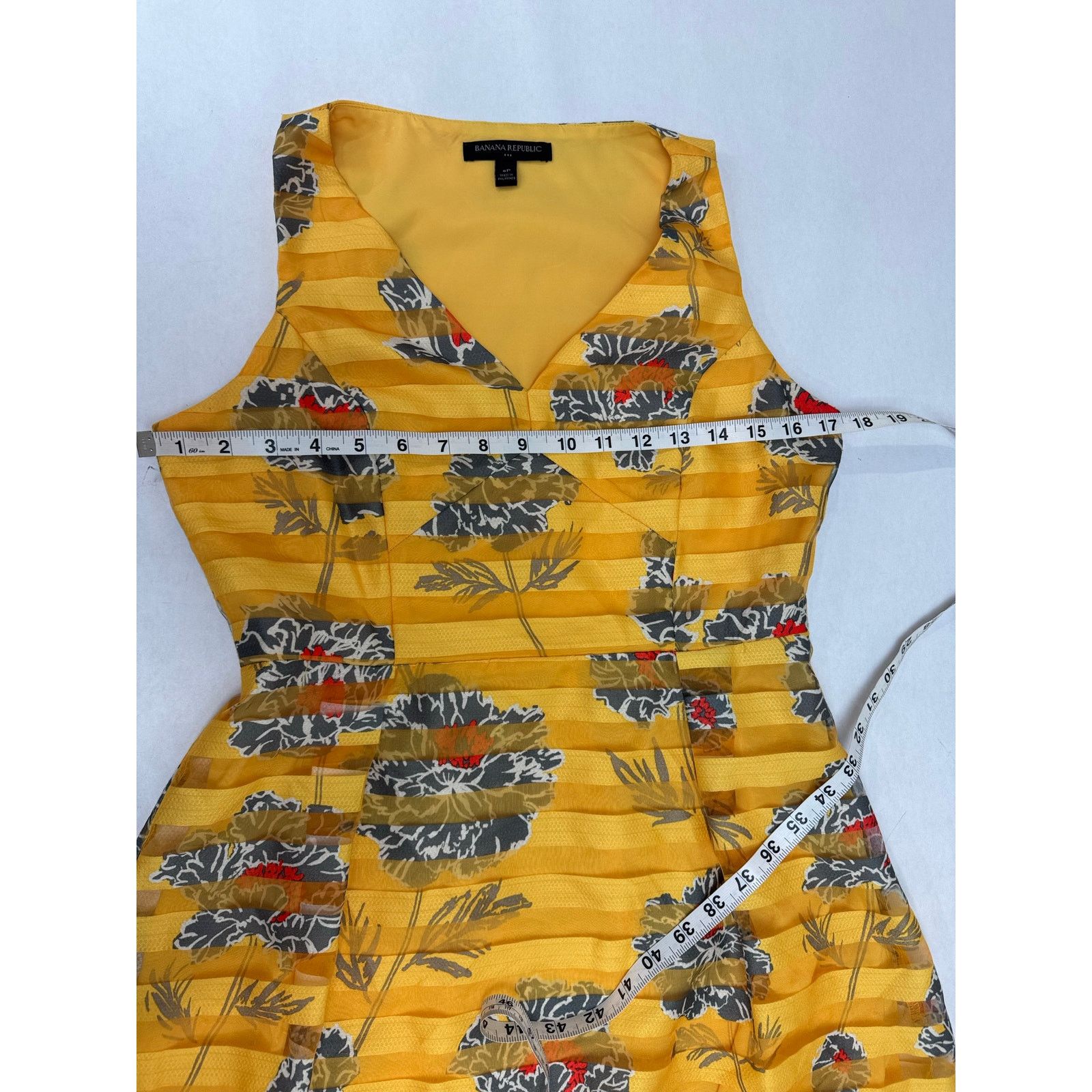 Banana Republic Floral Print Banana Republic Dress Spring Yellow Sheer 6P Size M / US 6-8 / IT 42-44 - 5 Thumbnail
