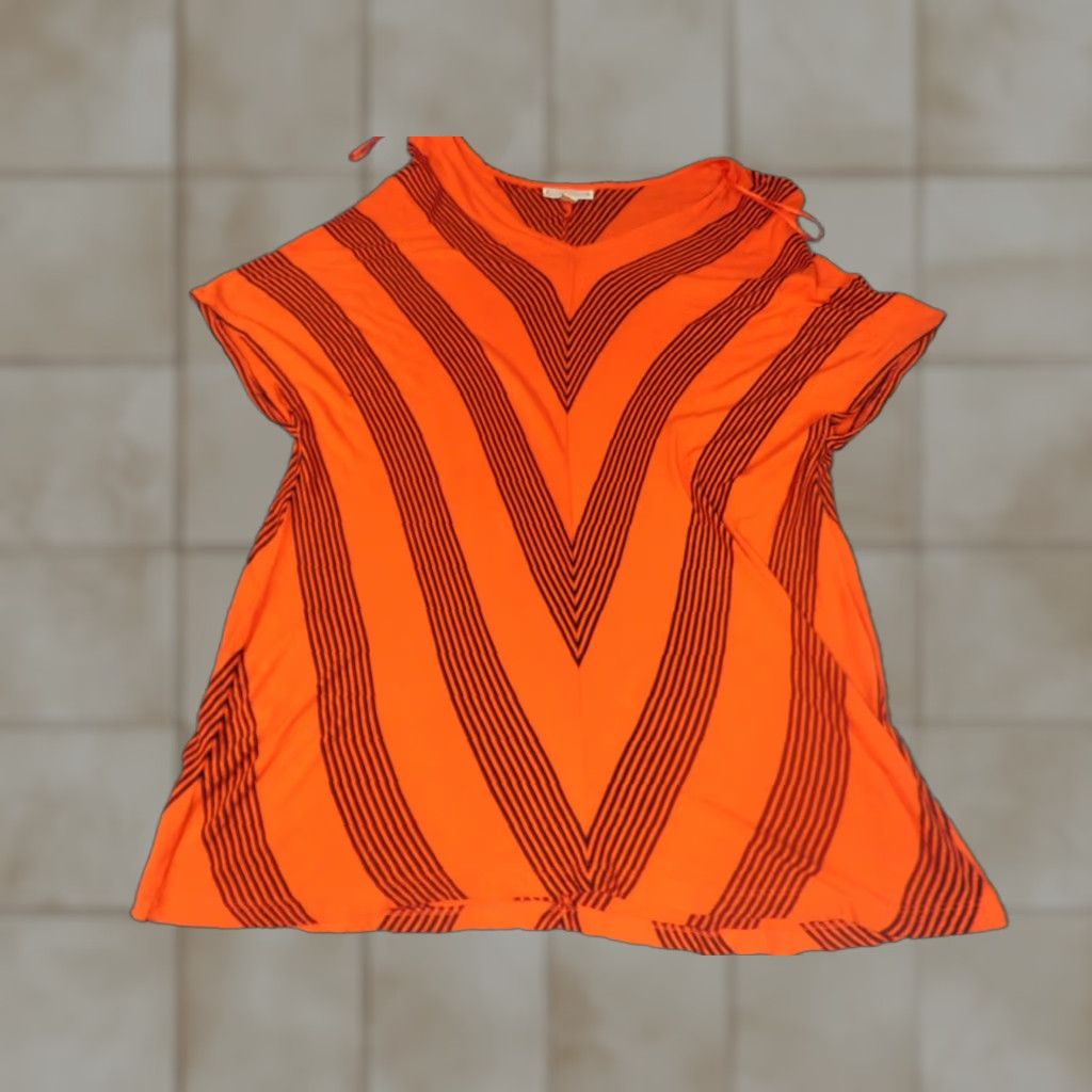 Vintage Dana Buchman Blouse Womens L Orange Crew Neck Short Sleeve Pullover Stretch Basic Casual Rayon Button Designer Regular Fit Size L / US 10 / IT 46 - 1 Thumbnail
