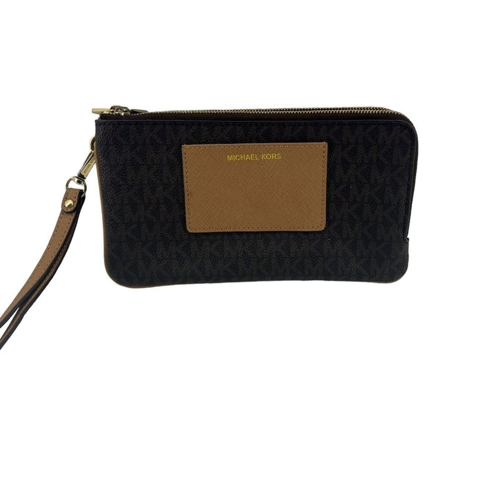 Michael Kors Double Zip Wristlet Leather Brown Tan