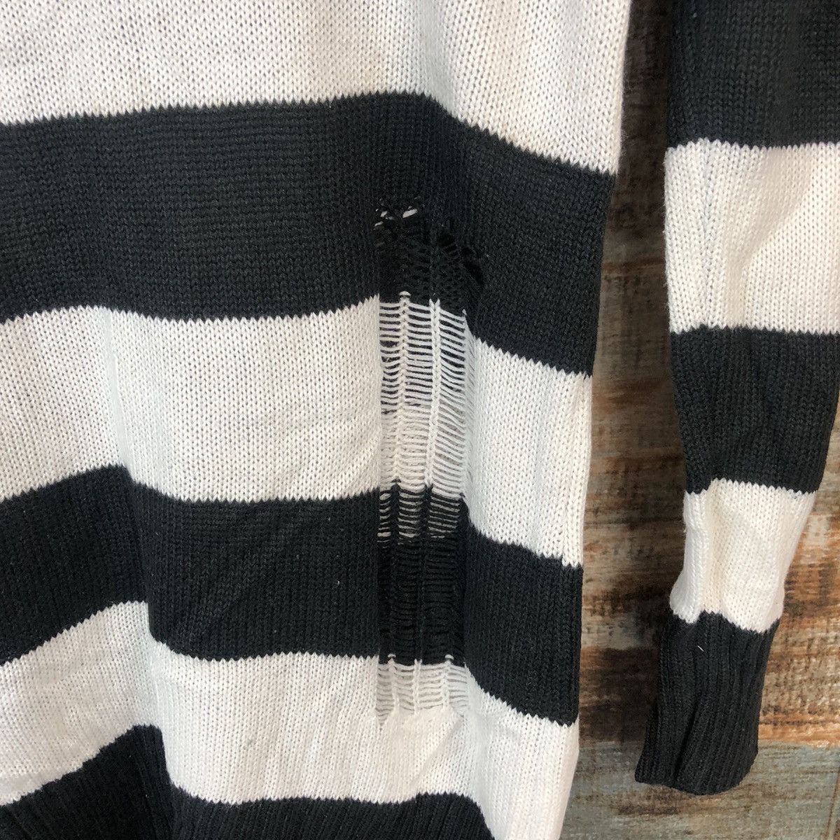 Japanese Brand × Solid and Striped Colza Stripe Black prison ripped Cardigan Knitwear #A2042 Size M / US 6-8 / IT 42-44 - 20 Thumbnail