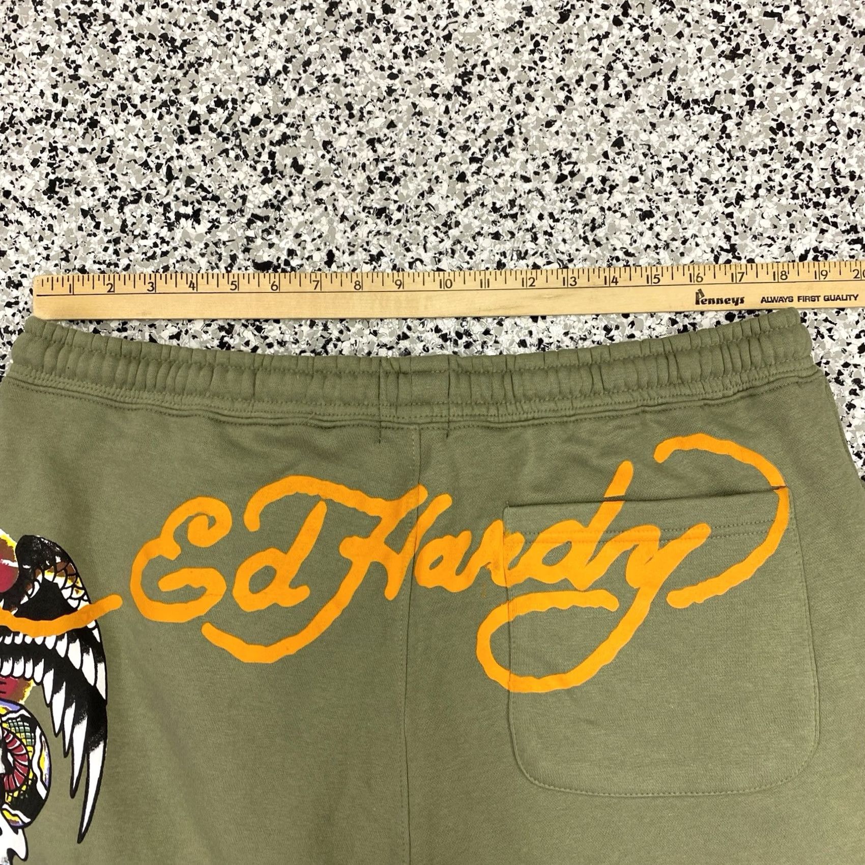 Ed Hardy ED HARDY Battle Skull Snake Eagle Fleece Sweat Shorts Green Mens XL New Size US 36 / EU 52 - 4 Thumbnail