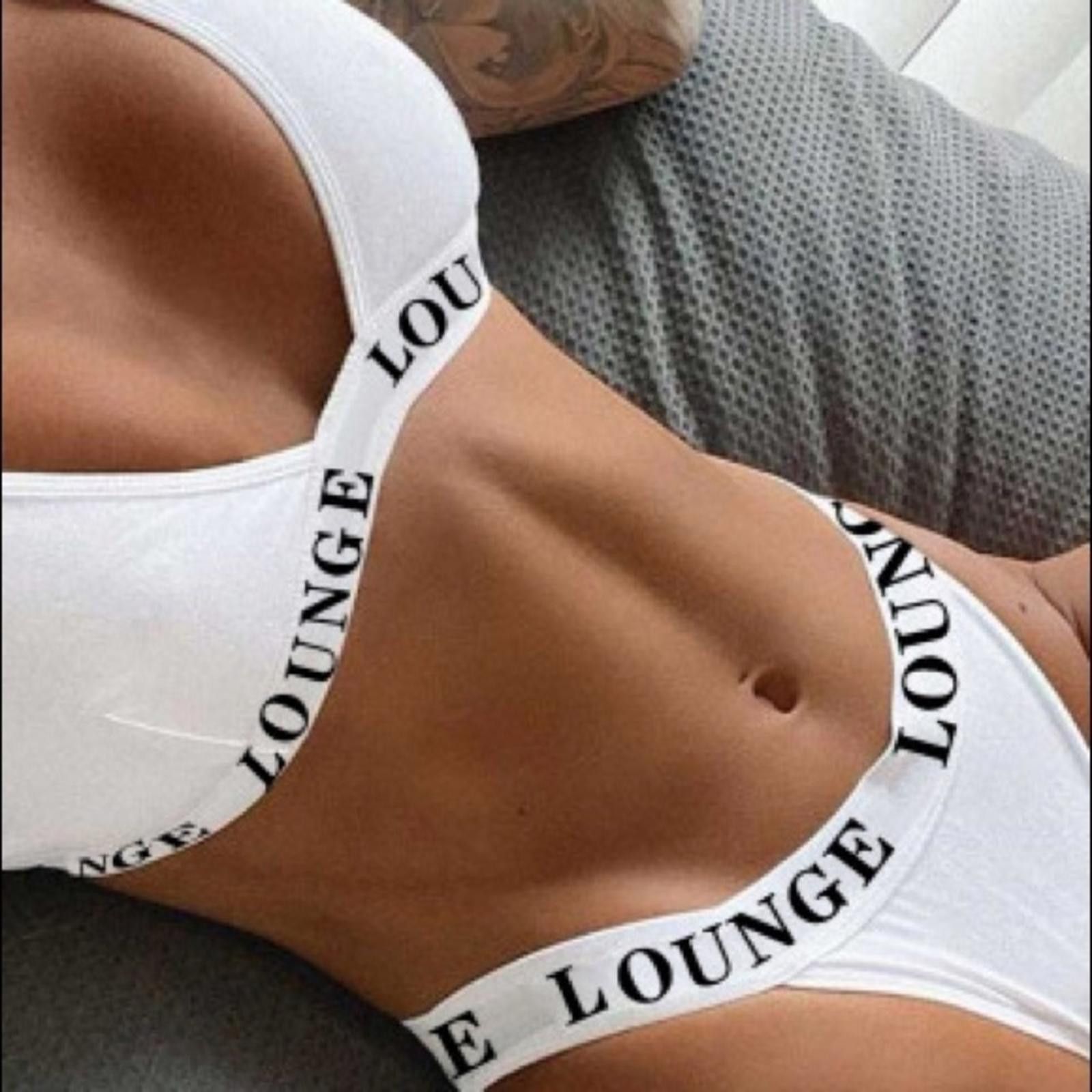 Designer Thong And Bra Lounge Set White NWT Size ONE SIZE - 2 Thumbnail