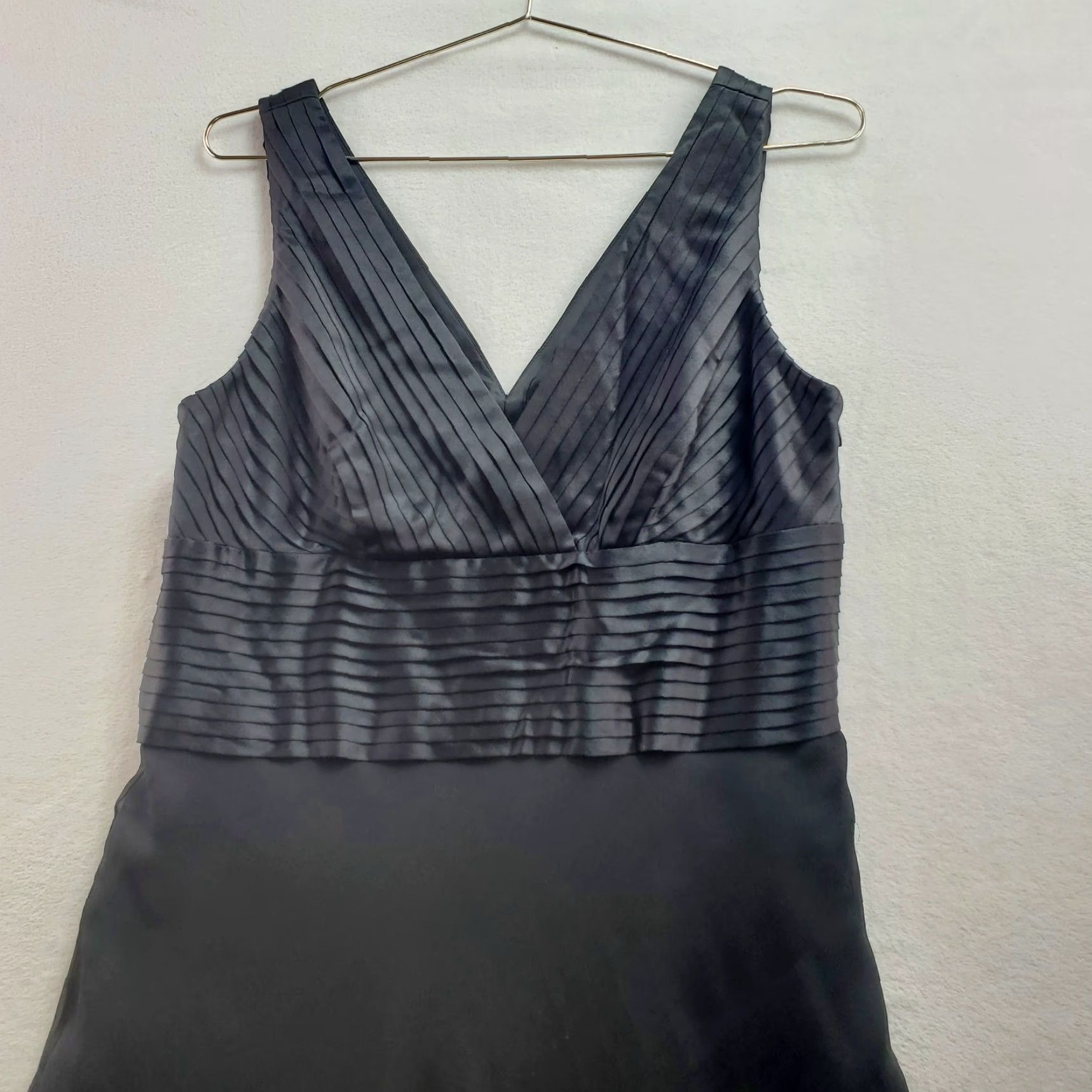 Anne Klein Anne Klein Dress Women's A-Line 10 Black 100% Silk Lined Pleated Surplice Neck Sleeveless Size L / US 10 / IT 46 - 4 Thumbnail