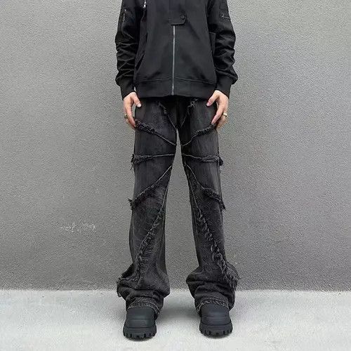 image of Vintage Heavy Duty Washed Raw Edge Jeans in Black, Men's (Size 32)