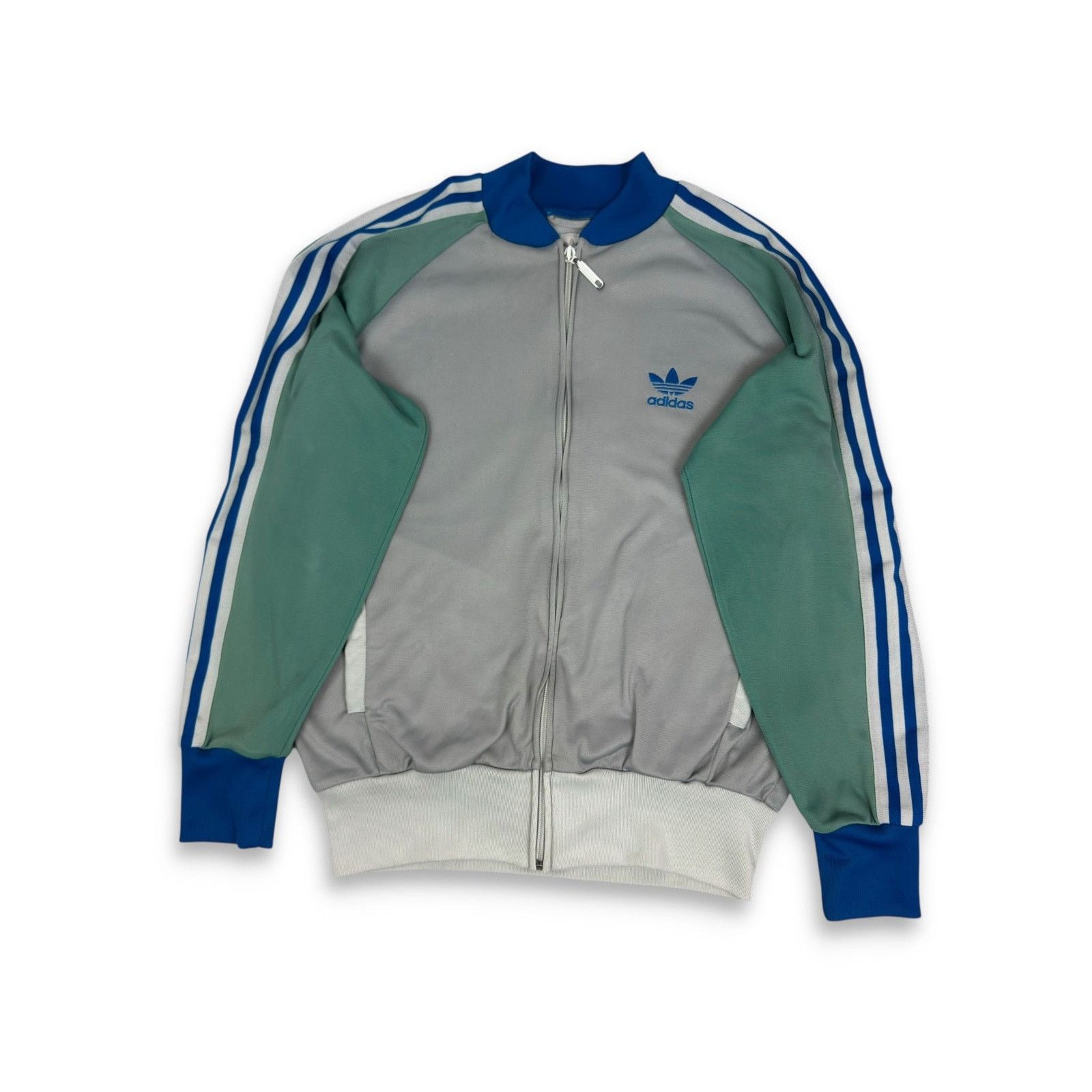 Adidas Mens Gray Green 3-Stripes Full Zip Track Jacket Small