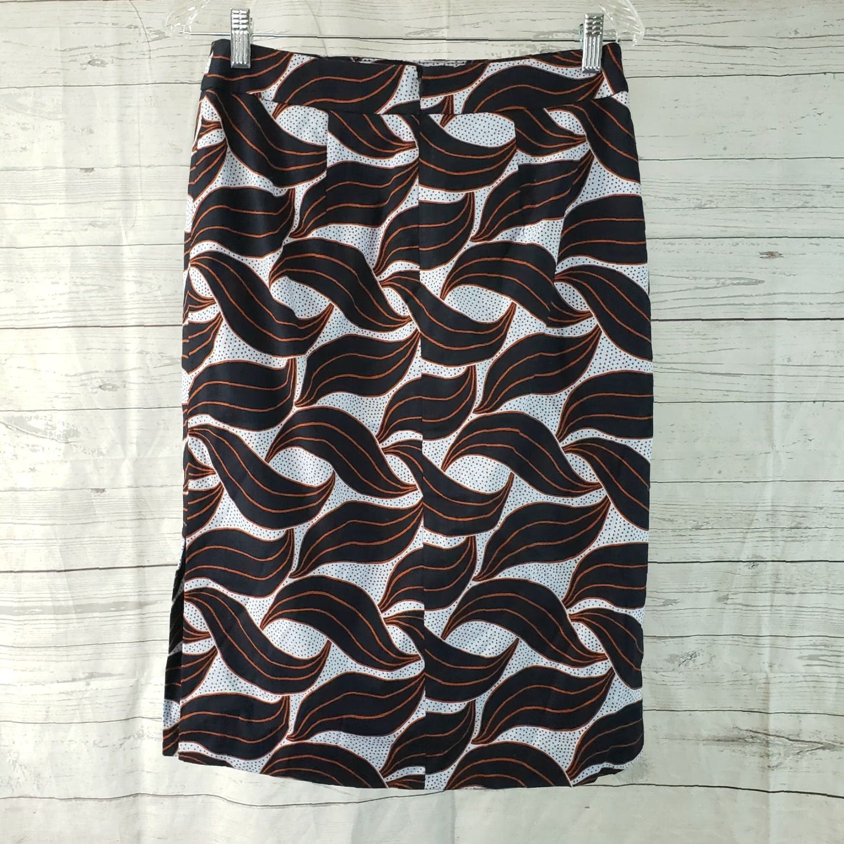 Ann Taylor Ann Taylor Womens Pencil Skirt Sz 4 Blue Brown Cotton Blend Zips- Business Knee Length 98% Cotton- 2% Spandex Womens Size 27" / US 4 / IT 40 - 2 Thumbnail