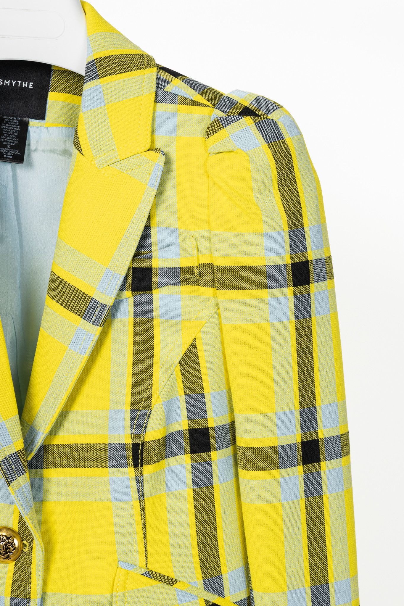 SMYTHE Smythe Lemon Plaid Pouf Sleeve One Button Blazer Size M / US 6-8 / IT 42-44 - 5 Thumbnail