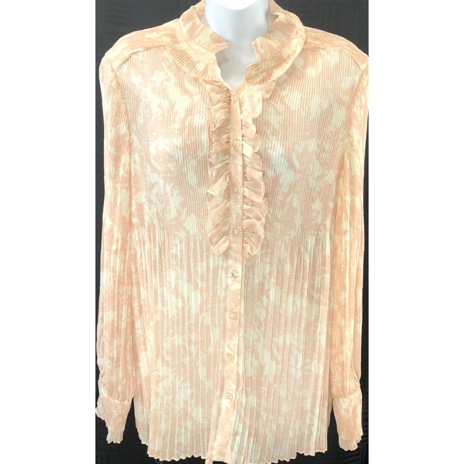 Vintage Dialogue Chiffon Top M Peach Paisley Ruffles Collar Pleated Coquette Romantic Shirt Women M Peach Paisley Ruffles Collar Pleated Chiffon Top Dialogue Size M / US 6-8 / IT 42-44 - 6 Thumbnail