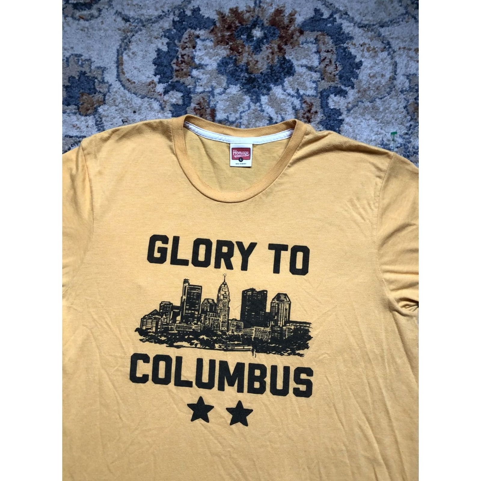Vintage Homage Shirt Mens Large Yellow Glory to Columbus Skyline Graphic Tee T-Shirt Size US L / EU 52-54 / 3 - 6 Thumbnail