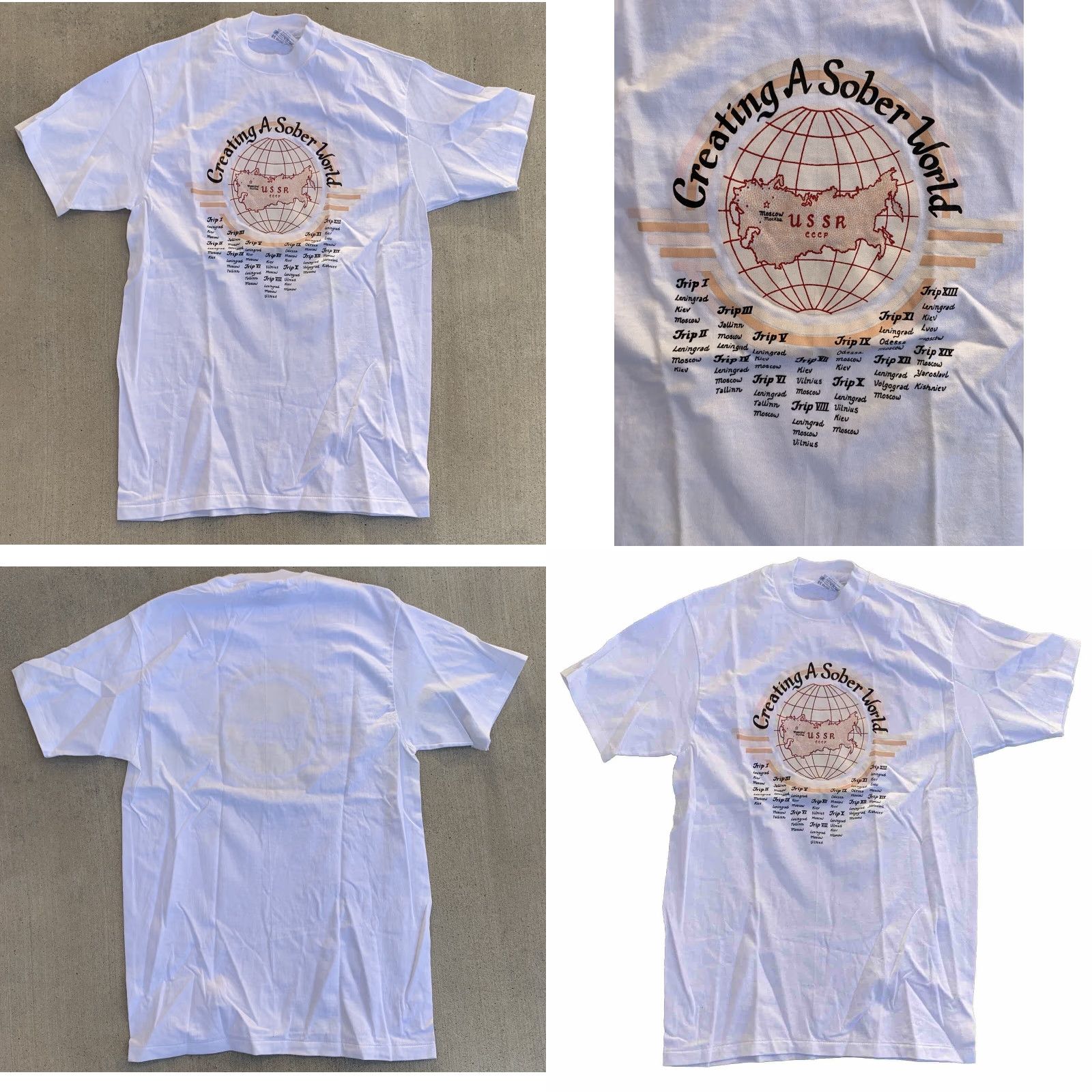 Hanes VINTAGE Creating A Sober World USSR CCCP T Shirt Single Stitch L Men White Cotton Hanes Beefy-T Size US L / EU 52-54 / 3 - 9 Thumbnail