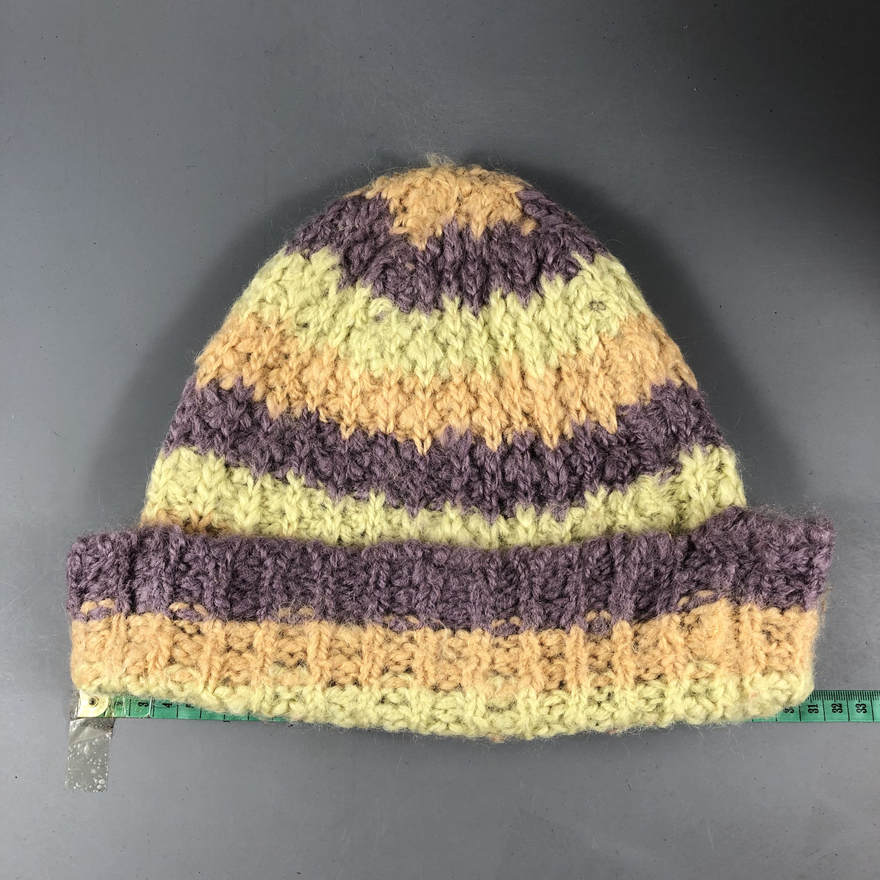 Japanese Brand Crochet Stripe Knit Beanie Snow Cap Hat Size ONE SIZE - 3 Thumbnail