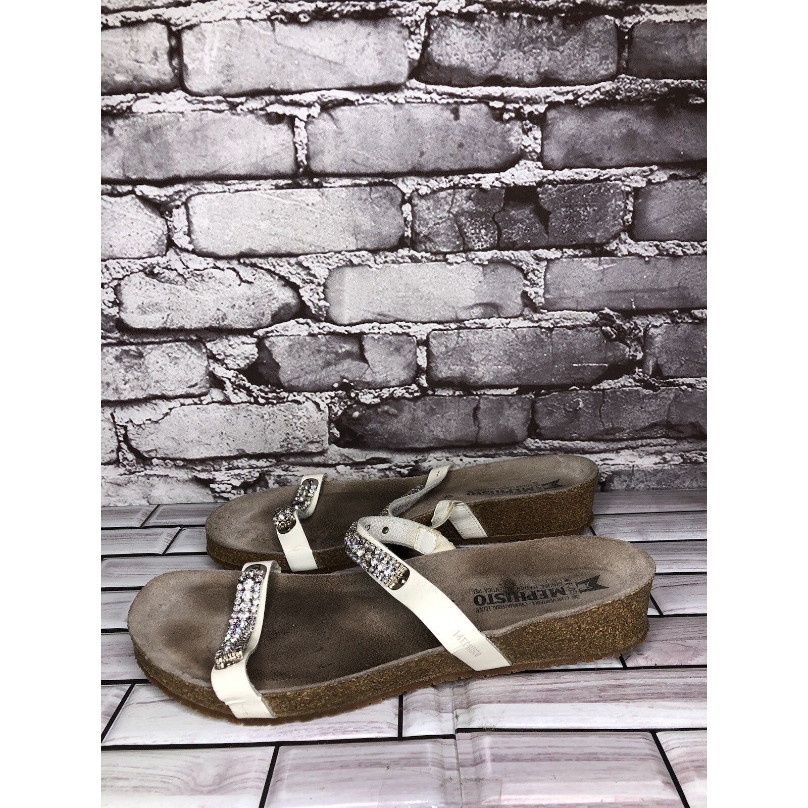 Mephisto Mephisto White Rhinestone Crystal Strap Slide Cork Sandals W Size US 11 / IT 41 - 13 Thumbnail
