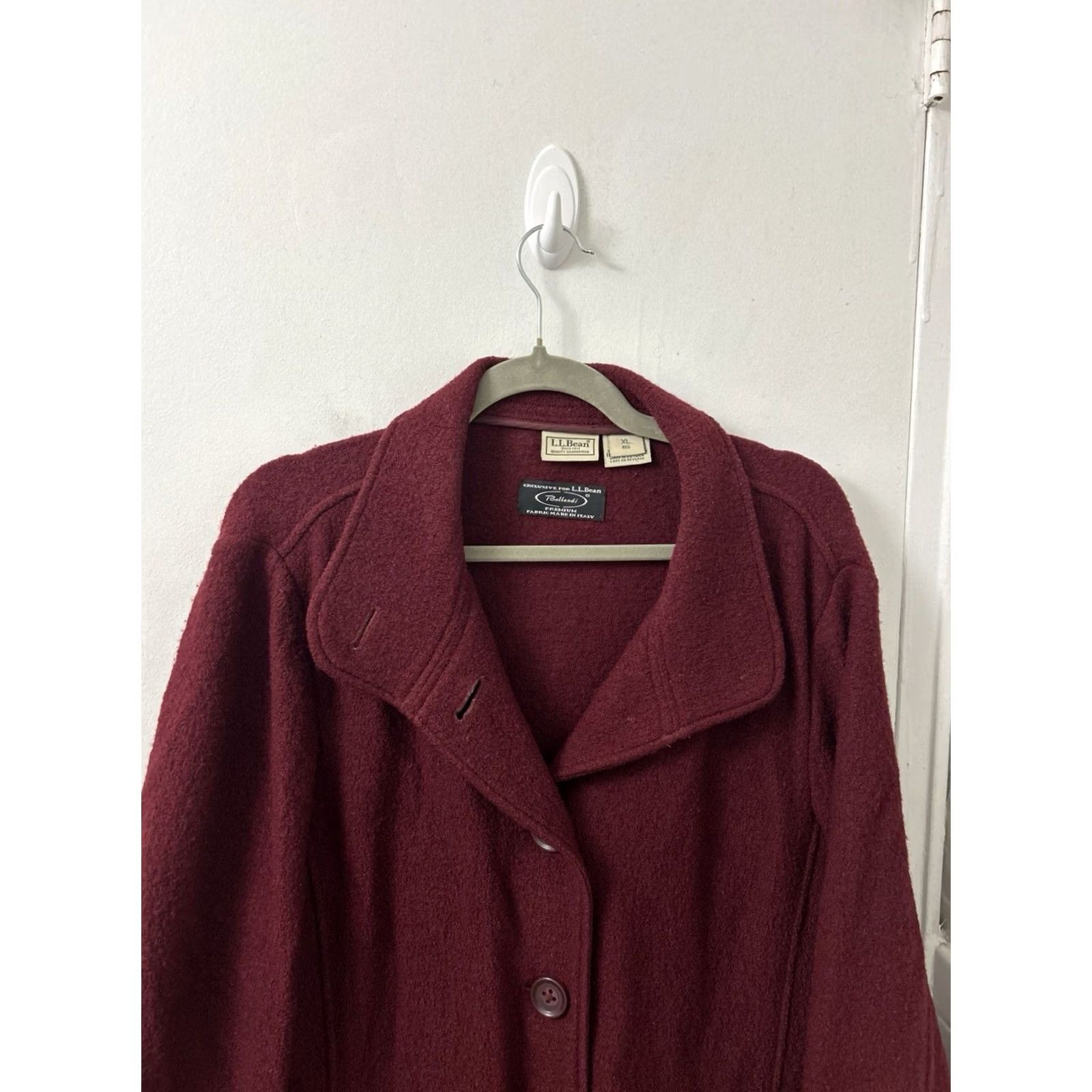 Vintage LL Bean Bellandi Italian Wool Coat Womens XL Burgundy Button Front Jacket 271132 Size XL / US 12-14 / IT 48-50 - 2 Thumbnail