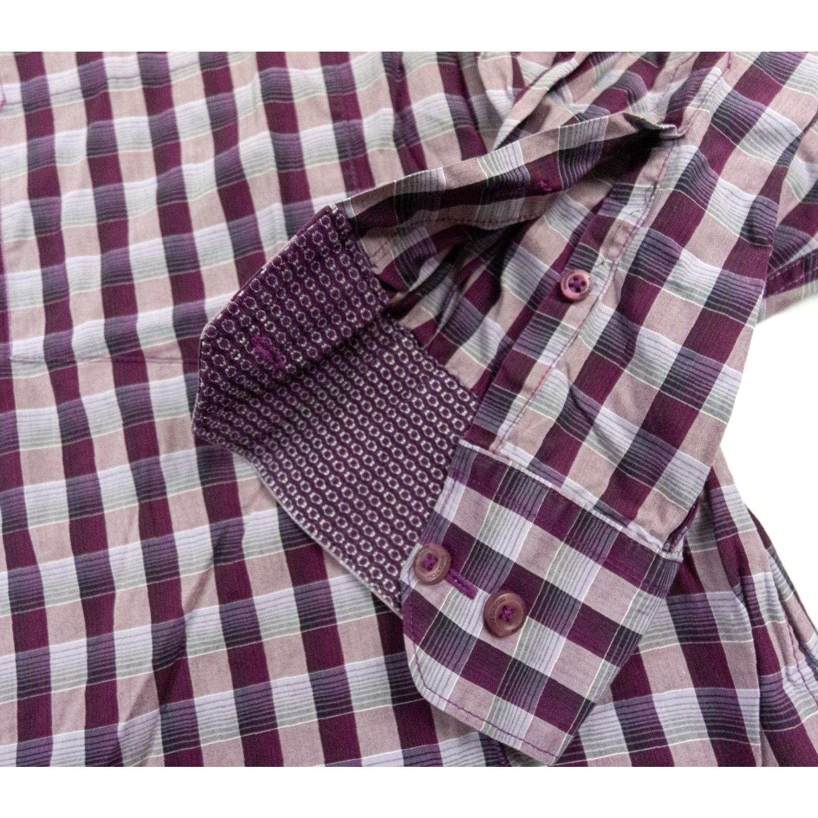 BUGATCHI BUGATCHI Uomo Shirt Mens Large Purple Button Up Long Sleeve Plaid Check Dress Shirt Size 42R - 5 Thumbnail