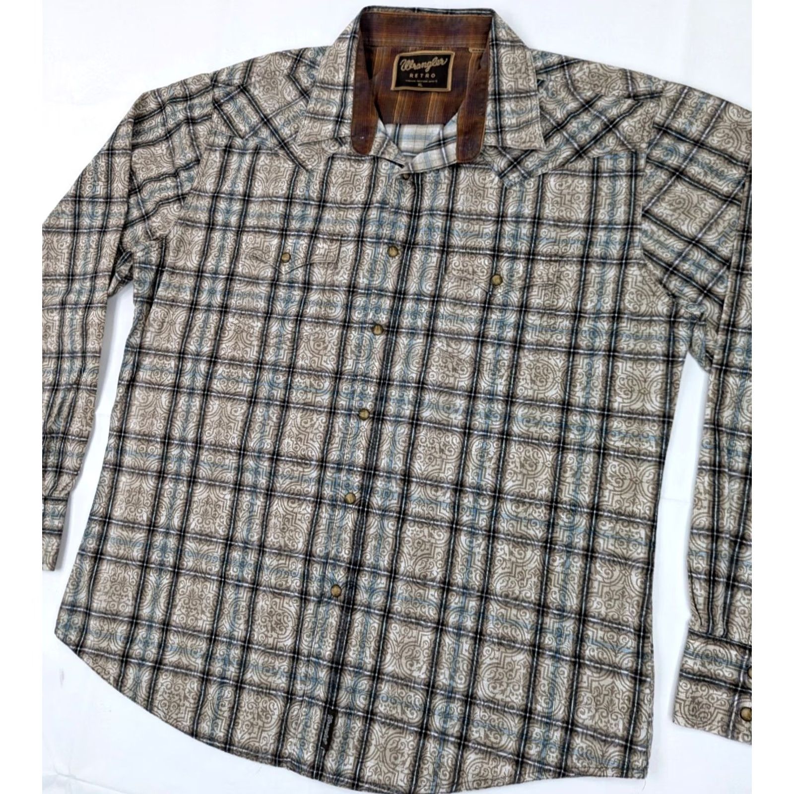 Wrangler VINTAGE Wrangler Retro Brushpopper Western Pearl Snap Shirt Men XL Plaid Beige Size US XL / EU 56 / 4 - 4 Thumbnail