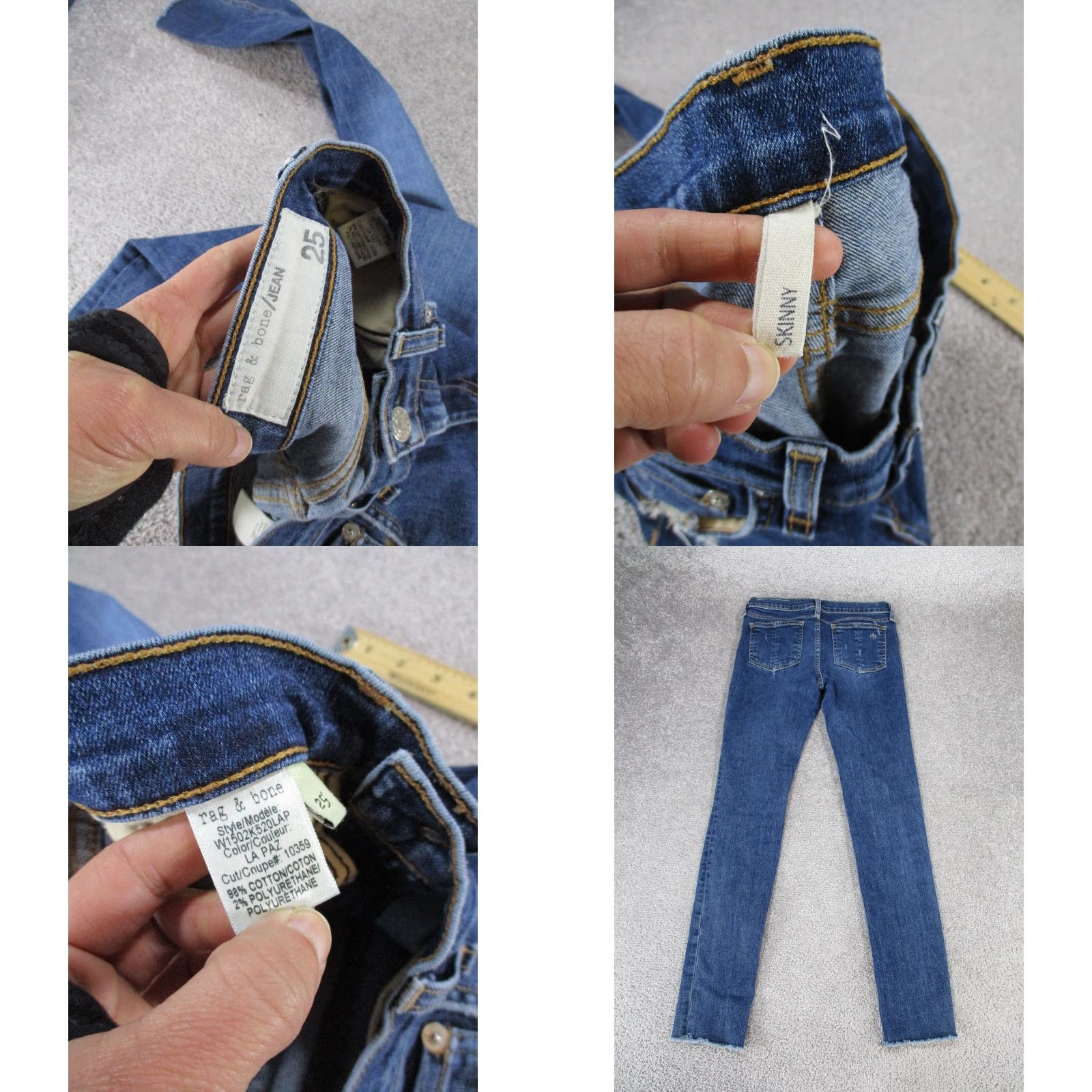 Rag & Bone VINTAGE Rag & Bone Jeans Womens 25 Skinny Low Rise Dark Wash Denim Zipper 90s Girls Size 42" / US 20 - 8 Thumbnail