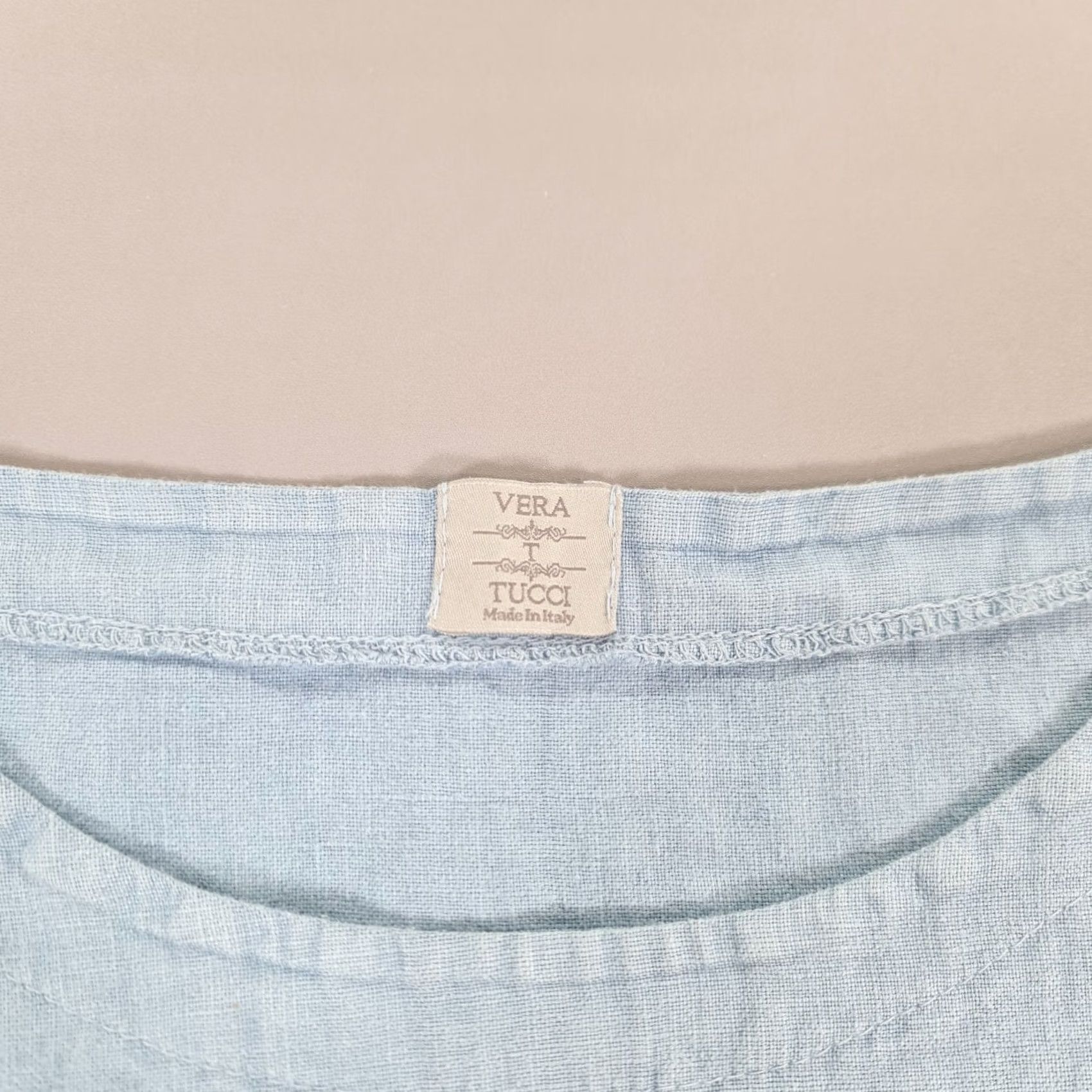 Vintage Vera Tucci Blue Dress One Size Linen Knee Length Pockets Womens Size ONE SIZE - 4 Thumbnail