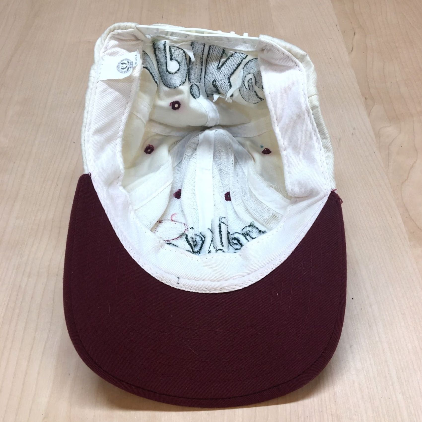 Vintage VINTAGE Nashbar Spike Volleyball Hat Cap White/Maroon Union USA Made Men's One Size White Baseball Cap 80s Sports USA Size ONE SIZE - 5 Thumbnail