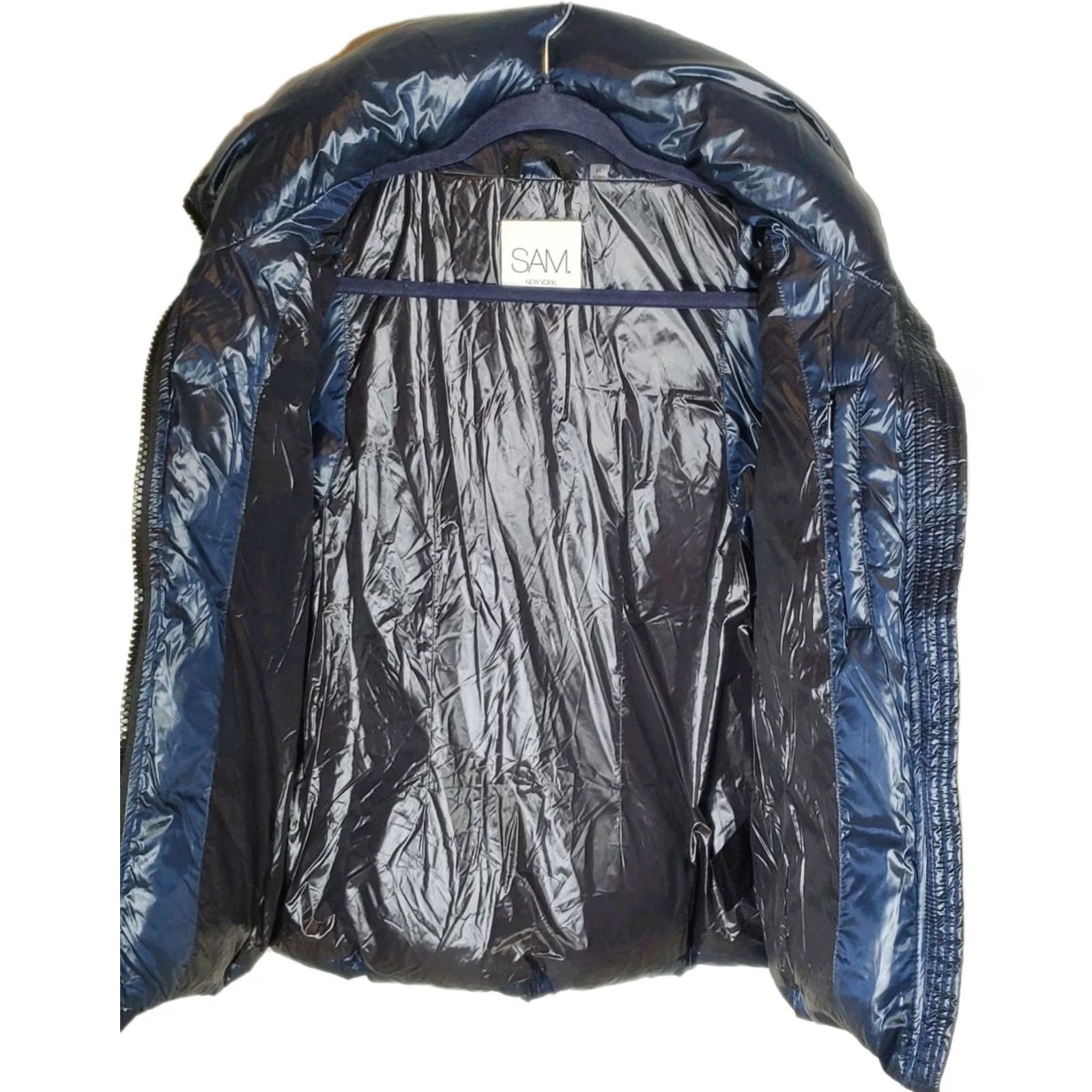 Vintage SAM. New York Freedom Vest Women's M Midnight Blue Goose Down Puffer Vest Slim Zip Pockets Wind-Resistant White Logo Size M / US 6-8 / IT 42-44 - 3 Thumbnail
