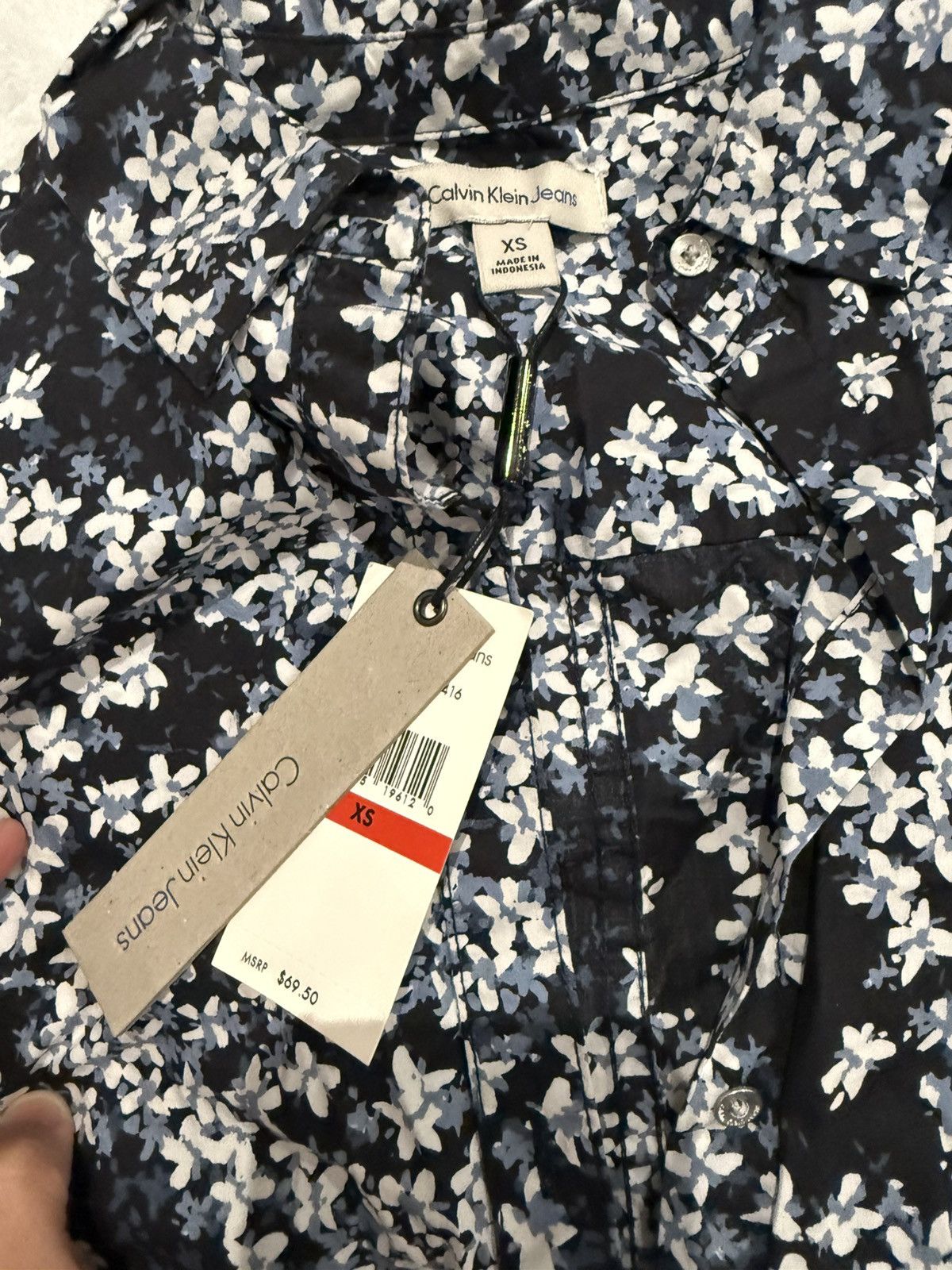 Calvin Klein CK women blue flora shirt size xs Size XS / US 0-2 / IT 36-38 - 5 Thumbnail