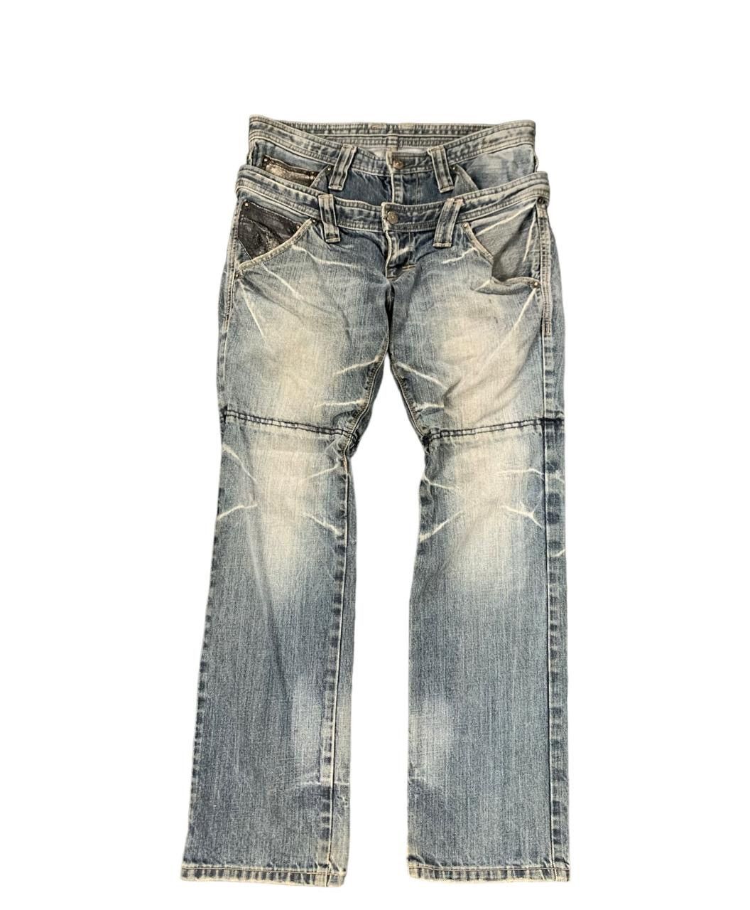 20471120 × Beauty Beast × PPFM PPFM Distressed Denim Double Waist Jeans Size US 31 - 1 Thumbnail
