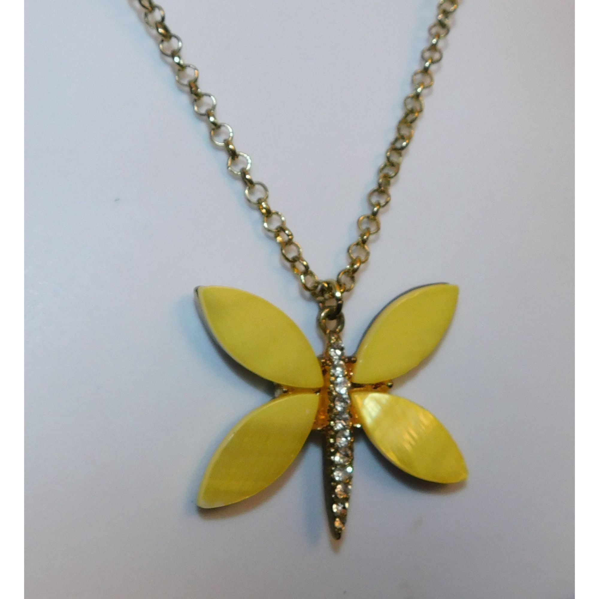 Other Fairycore Yellow Butterfly Shell And Rhinestone Pendant Neck Size ONE SIZE - 4 Thumbnail