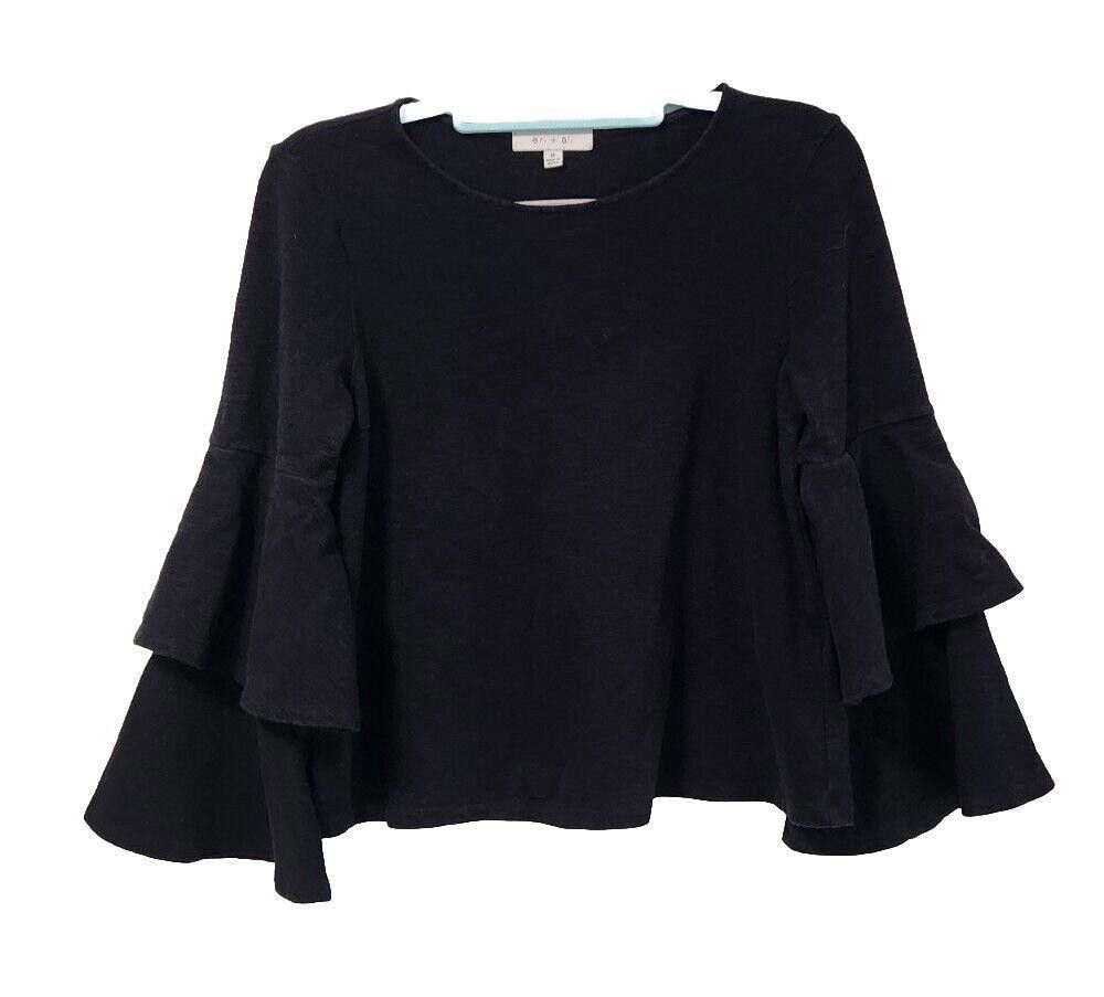 Designer Eri And Ali Top Medium Black Bell Sleeves Long Layered Size M / US 6-8 / IT 42-44 - 2 Thumbnail