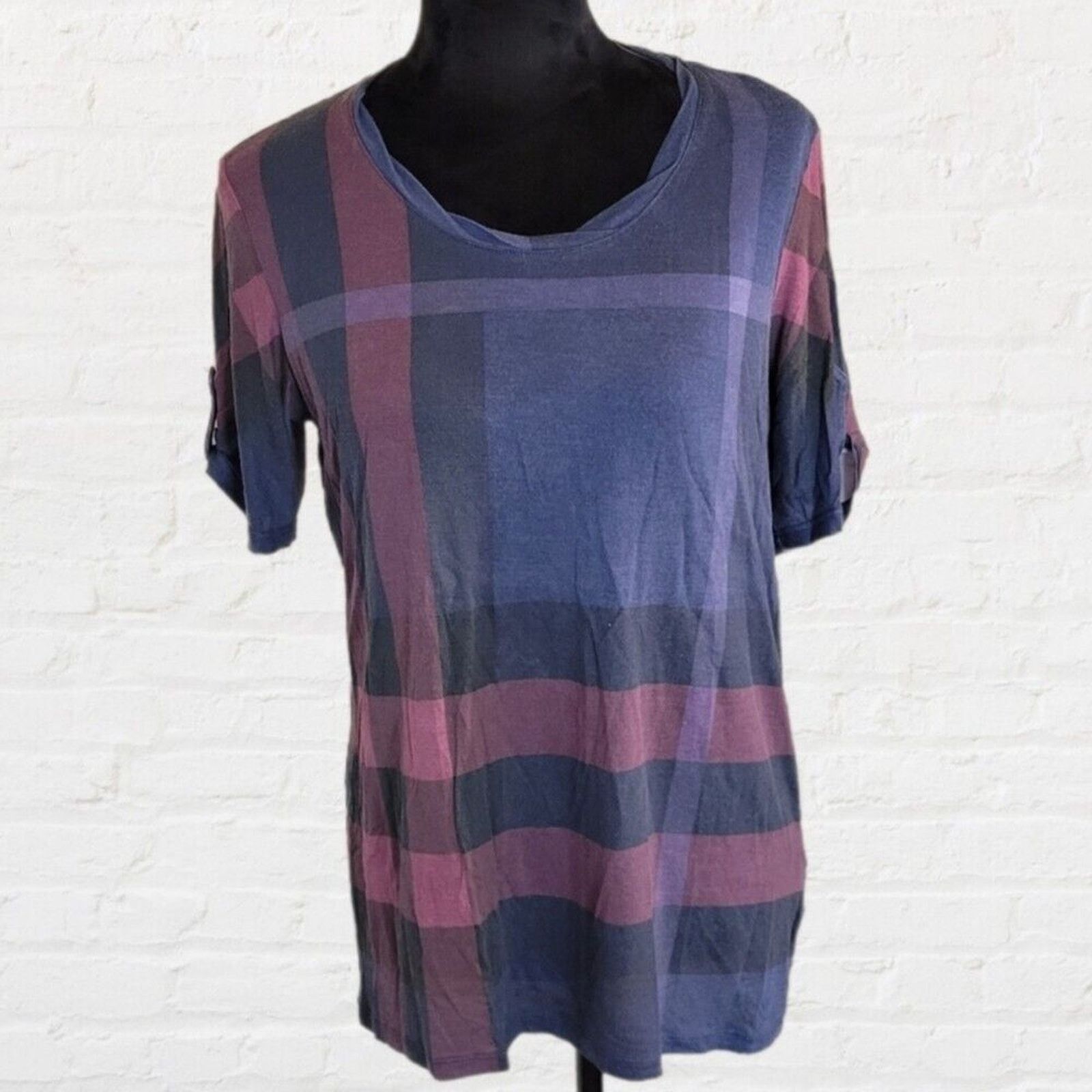 Burberry Burberry Brit Purple Plaid Top SzL Size L / US 10 / IT 46 - 1 Thumbnail