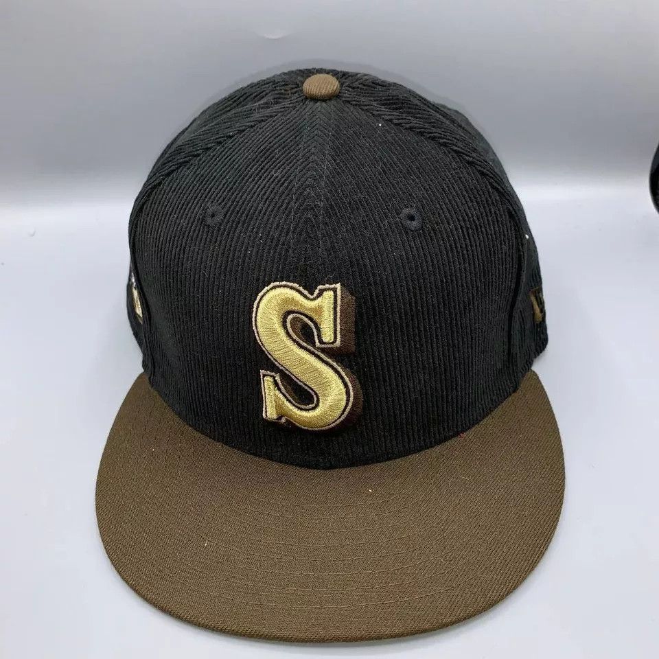 New Era Seattle Mariners Hat Men 7 1/2 Black Corduroy Fitted Cap Size ONE SIZE - 2 Thumbnail