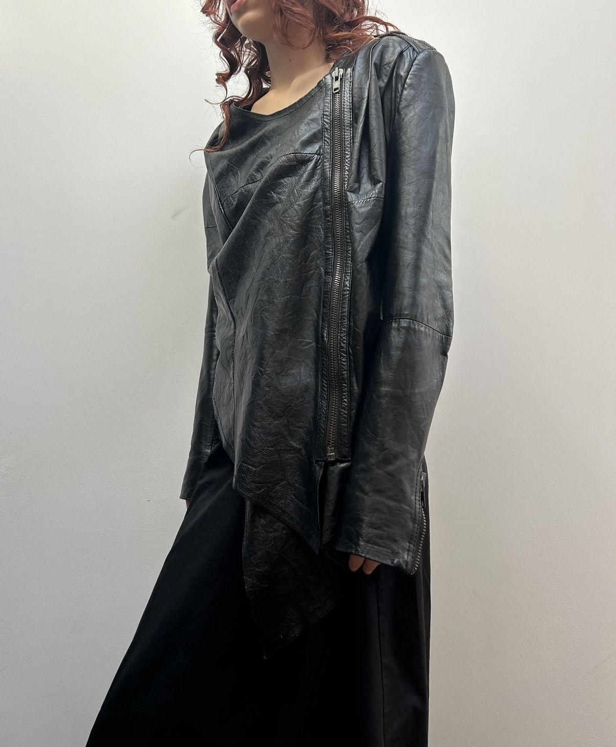 Vintage Vintage avant-garde asymmetric leather jacket Size S / US 4 / IT 40 - 5 Thumbnail