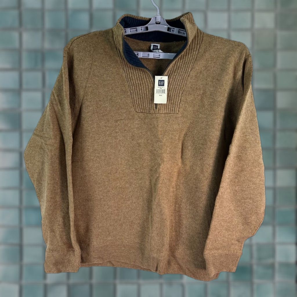 Gap GAP Sweater Main Point: Quarter Zip Lambswool Knit Pullover - 2XL Brown Mens NWT Size US XXL / EU 58 / 5 - 1 Thumbnail