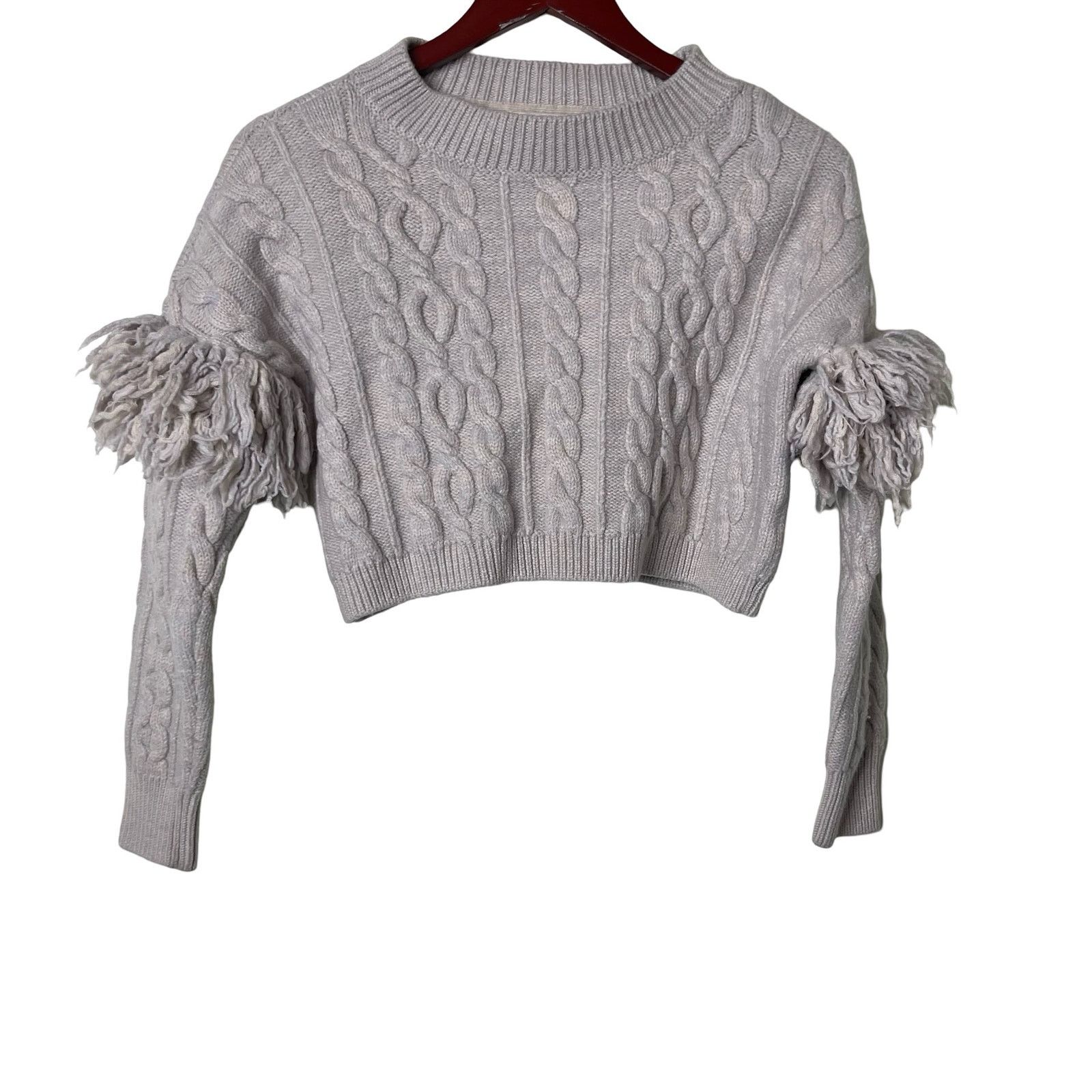 Alice + Olivia ALICE + OLIVIA Kala Cropped Cable-Knit Sweater light Almond Size XS / US 0-2 / IT 36-38 - 3 Thumbnail
