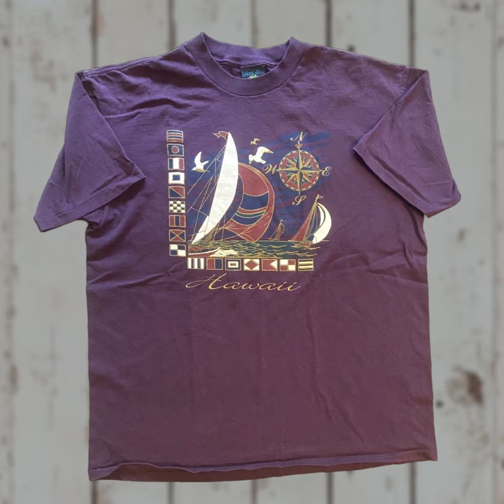 Vintage VINTAGE Robert Allan Hawaii T-Shirt Sailboats XL Purple Short Sleeve Crew Neck Mens Size US XL / EU 56 / 4 - 1 Thumbnail
