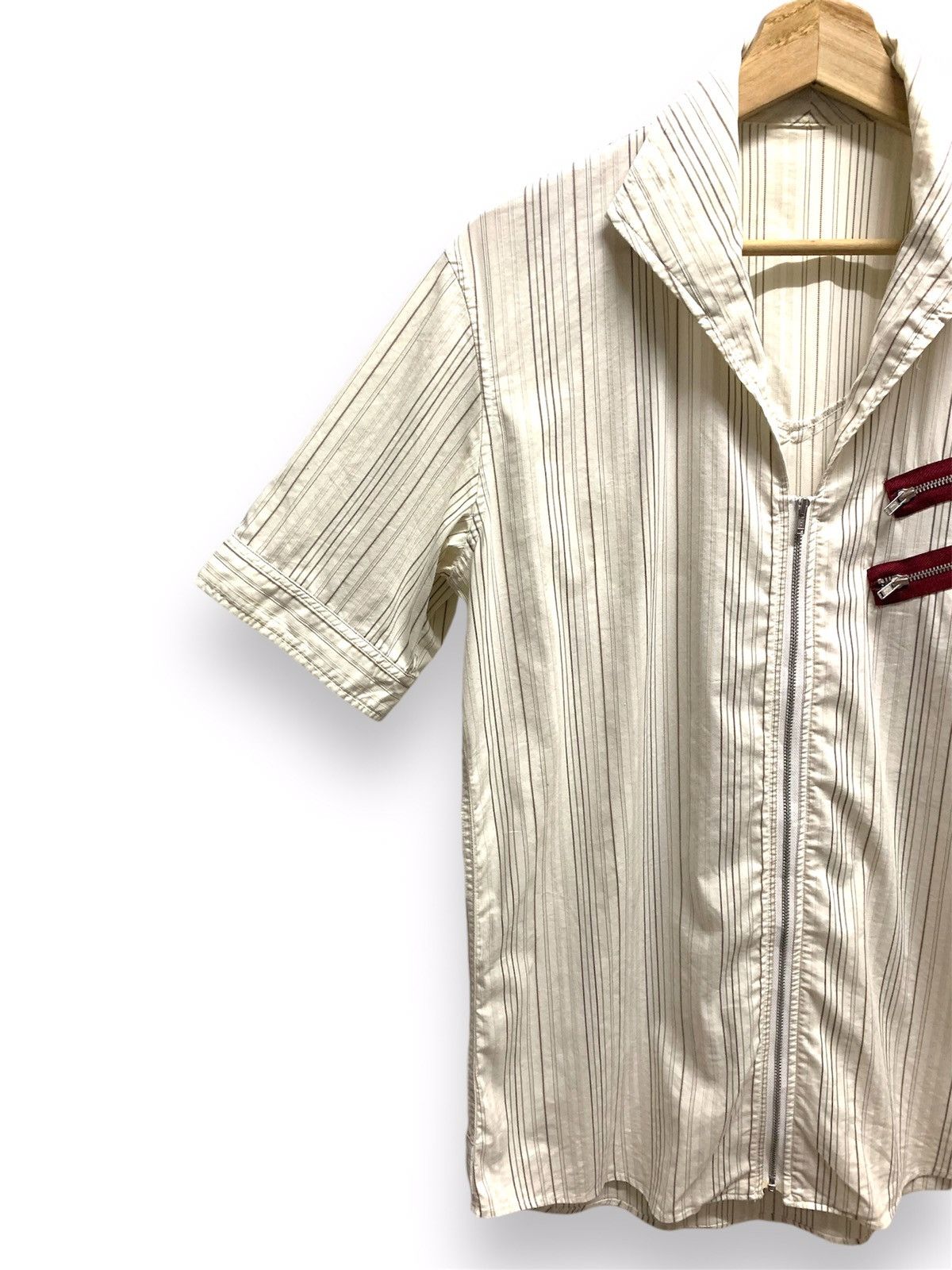 Japanese Brand Vintage PPFM Japanese Brand Stripe Zip-Up Short Sleeve Shirt Size US M / EU 48-50 / 2 - 3 Thumbnail