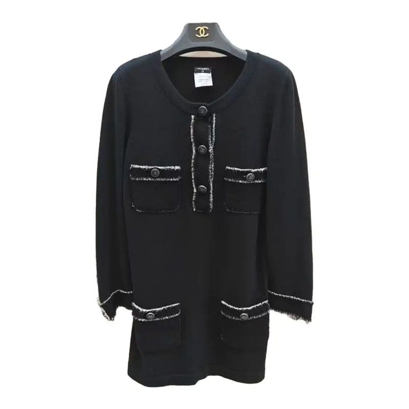 Chanel Chanel Black Wool Blend Midi Dress 0089 Size L / US 10 / IT 46 - 1 Thumbnail