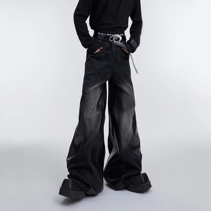 Jean × Vintage Black Streetwear PU Leather Spliced Jeans Size US 32 / EU 48 - 2 Thumbnail