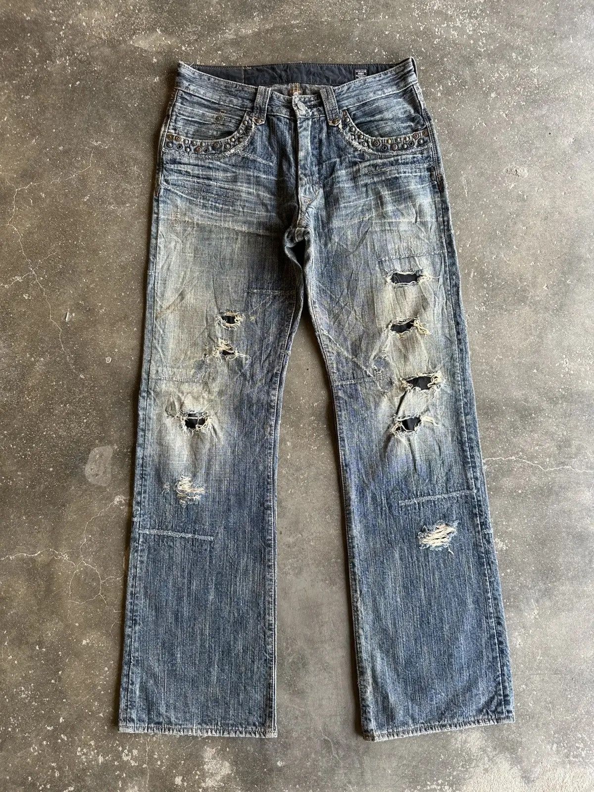 uniform experiment VINTAGE BARTACK JAPAN FLARES JEANS SPIKE/STUDDED DENIM PANTS Size US 29 - 1 Thumbnail