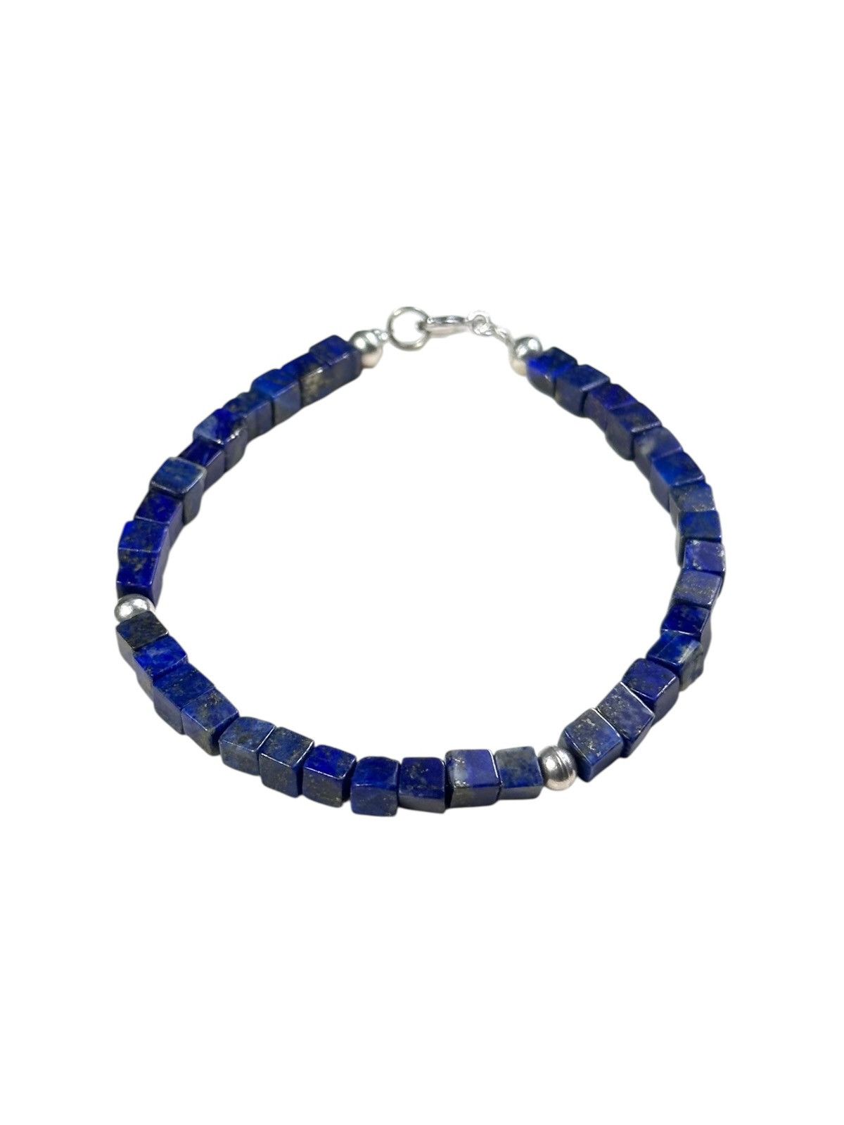 Vintage STERLING SILVER AND CUBE CUT LAPIS LAZULI BRACELET Size ONE SIZE - 2 Thumbnail