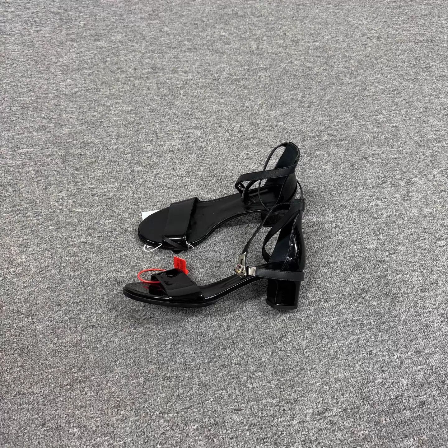 Hermes Hermes Kelly Black Patent Strappy Block Heel Sandals Size US 7.5 / IT 37.5 - 2 Thumbnail