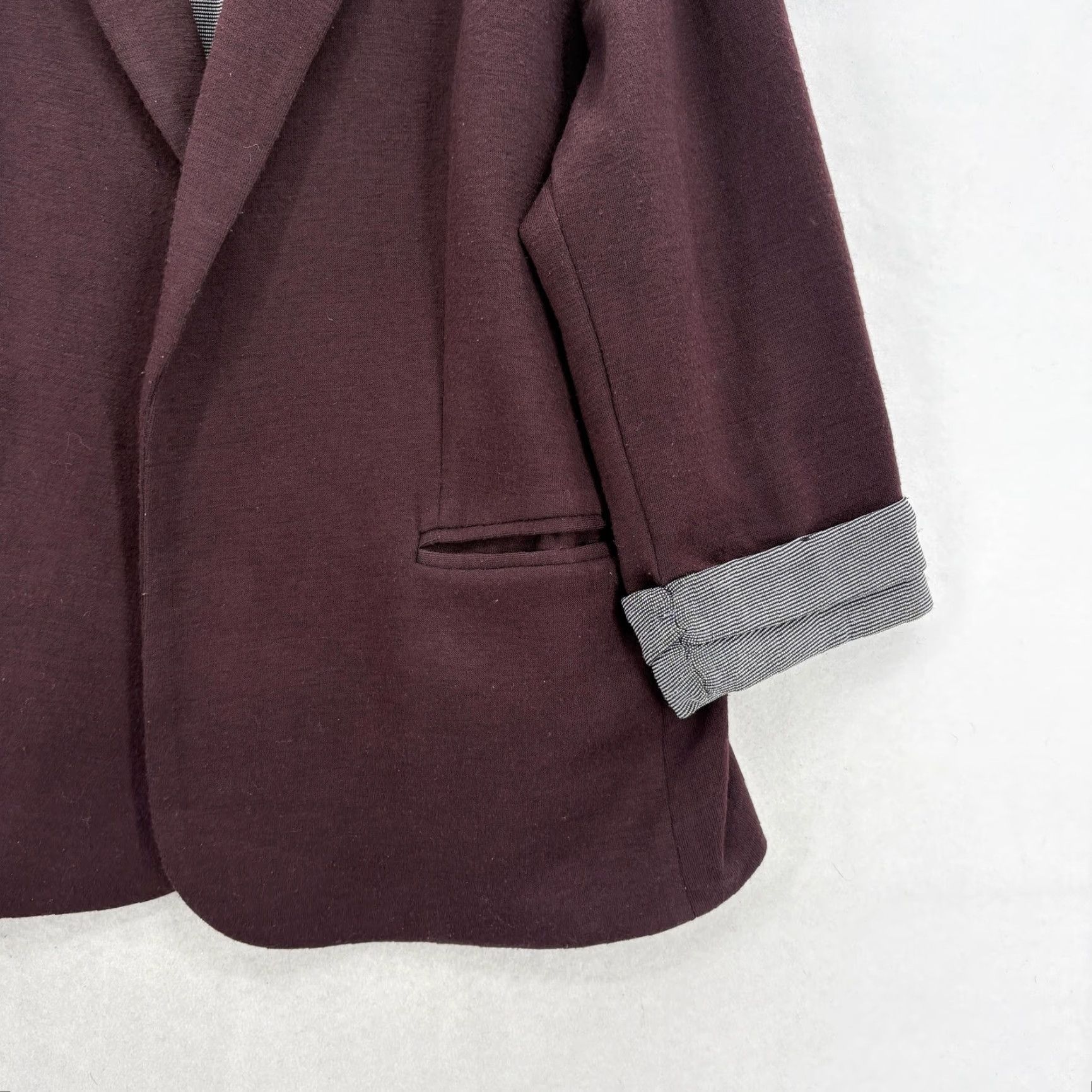 Vintage Skies Are Blue Blazer Womens 2X Burgundy Knit Lined Open Front Pockets 3/4 Sleeve Casual Business Vintage No Size XXL / US 16-18 / IT 52-54 - 3 Thumbnail