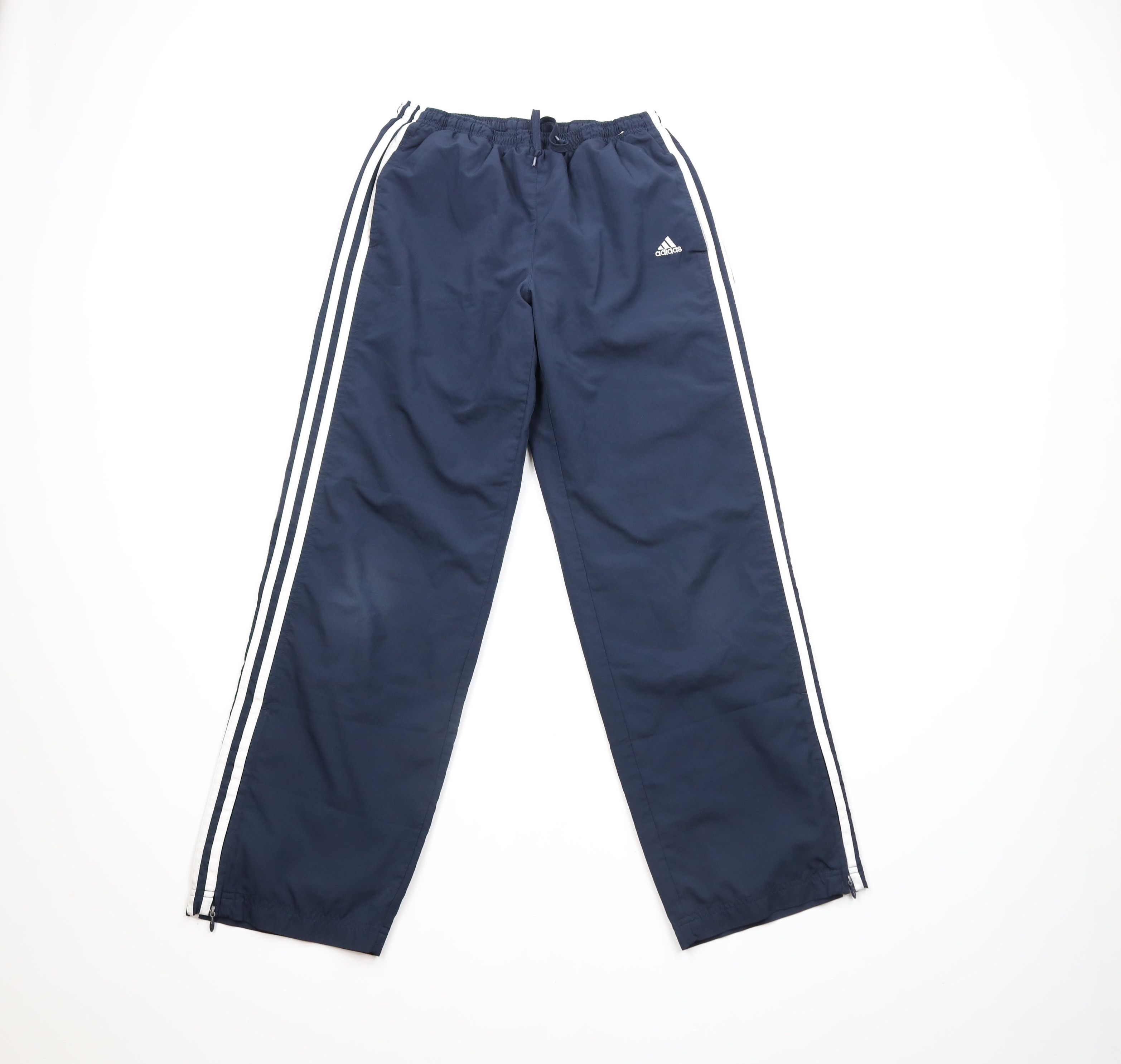 Adidas × Vintage Vintage Adidas Striped Wide Leg Pants Navy Blue Polyester Size 28" / US 6 / IT 42 - 1 Thumbnail