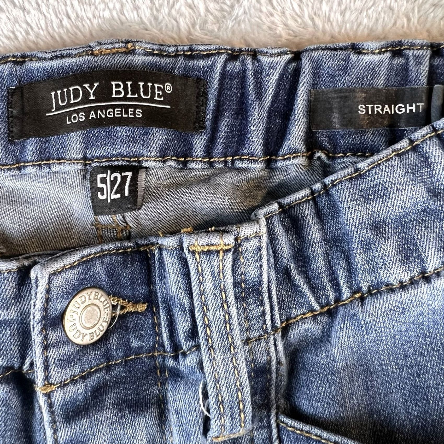 Vintage Judy Blue Jeans 5/27 Blue Straight Leg Elastic Waist Mid High Rise Straight Women Jeans 30 in Inseam Size 27" / US 4 / IT 40 - 7 Thumbnail