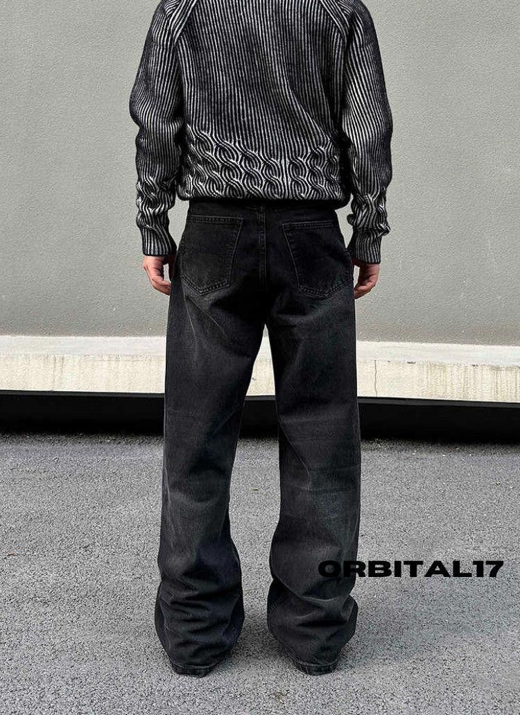Black Baggy Wide Leg Jeans, Stacked Jeans
