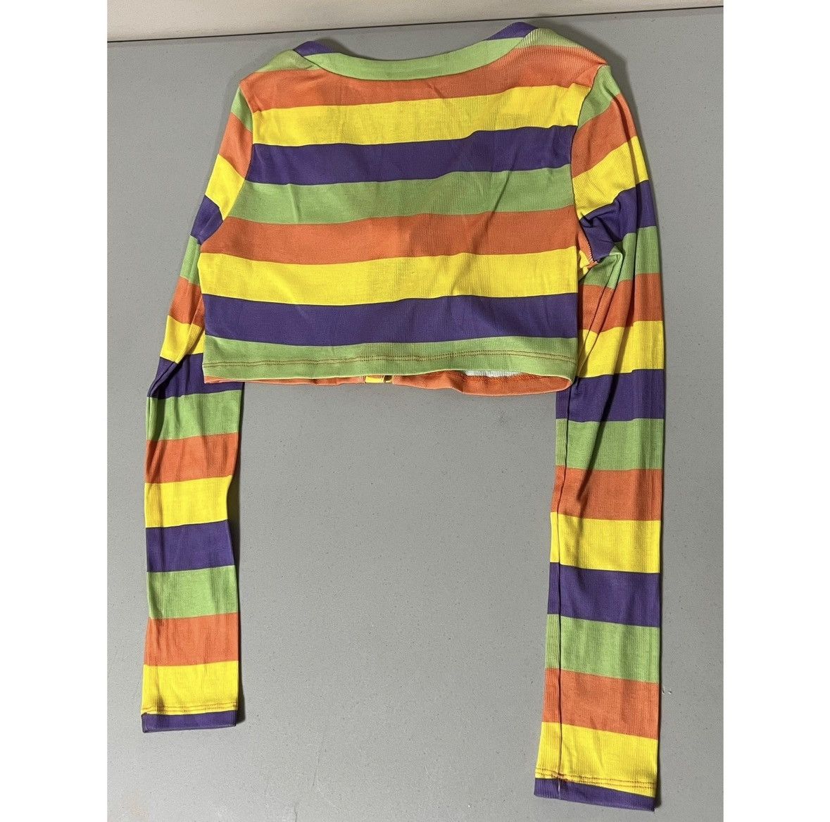 Japanese Brand Yellow Striped Long Sleeve Crop Top Cardigan Shirt Size S 💜💛 Size S / US 4 / IT 40 - 2 Thumbnail