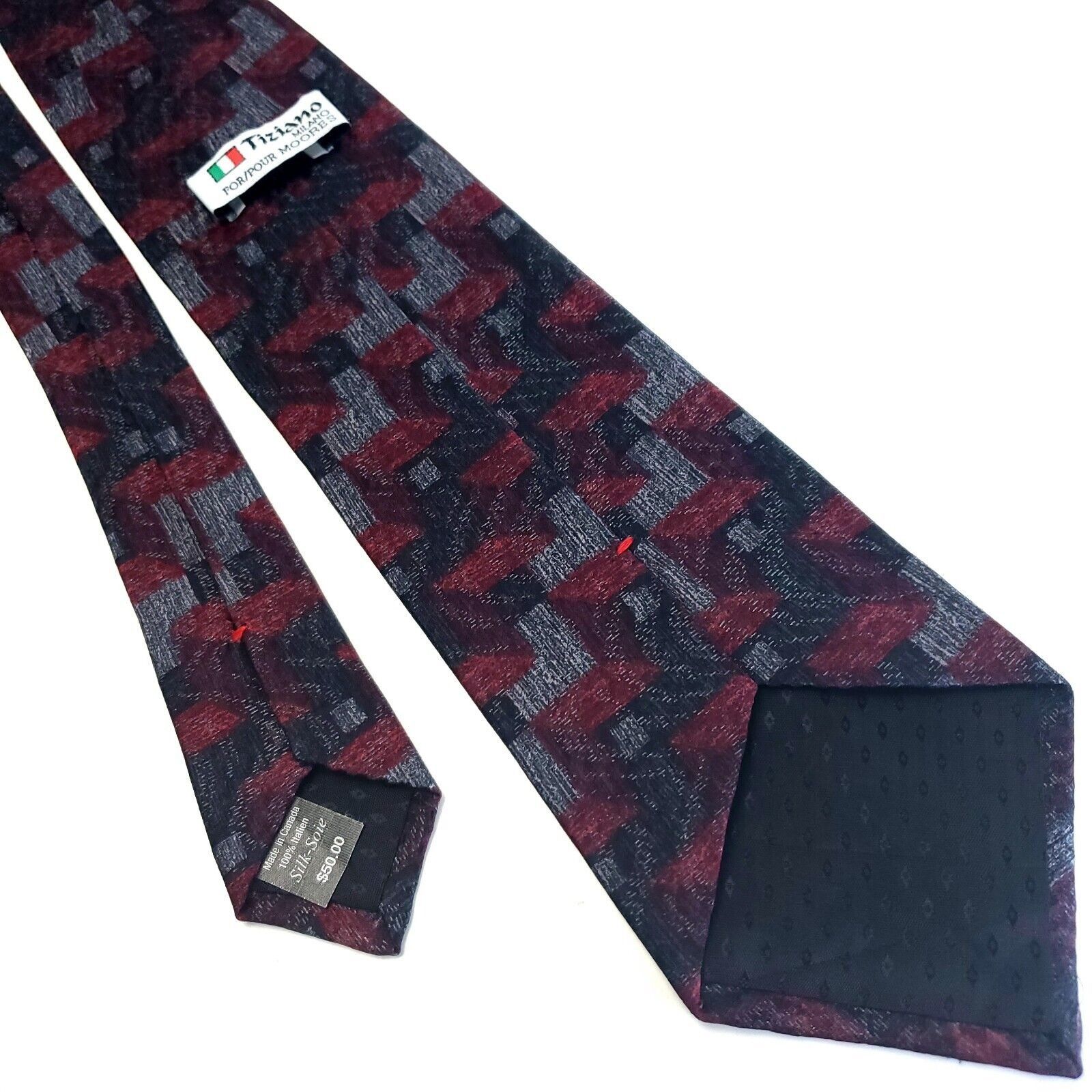 Vintage Tiziano Milano Gray Red Silk Tie Wide Striped Size ONE SIZE - 3 Thumbnail