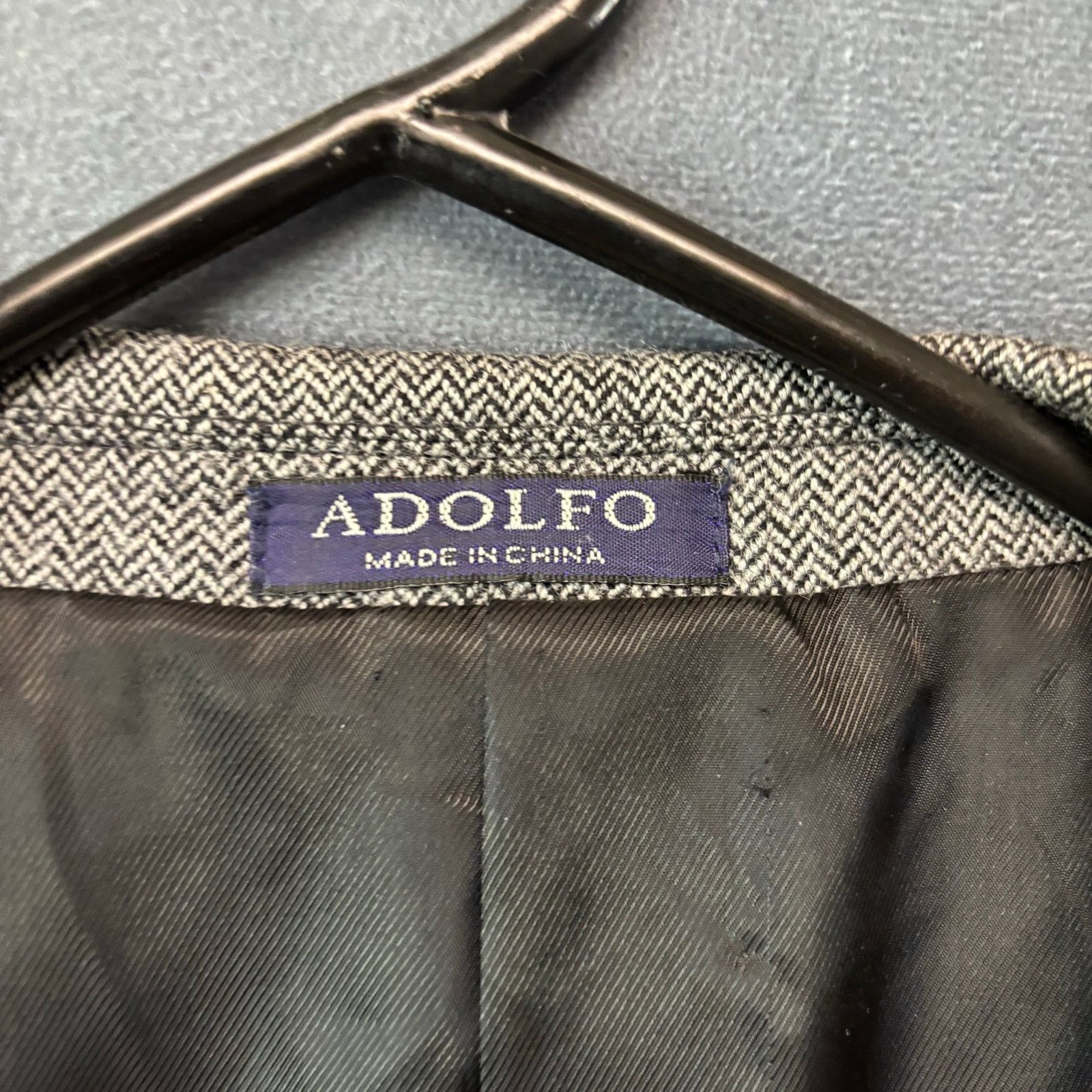 Other Vintage Adolfo 100% Lambswool Gray Herringbone Blazer 48R Size 48R - 3 Thumbnail